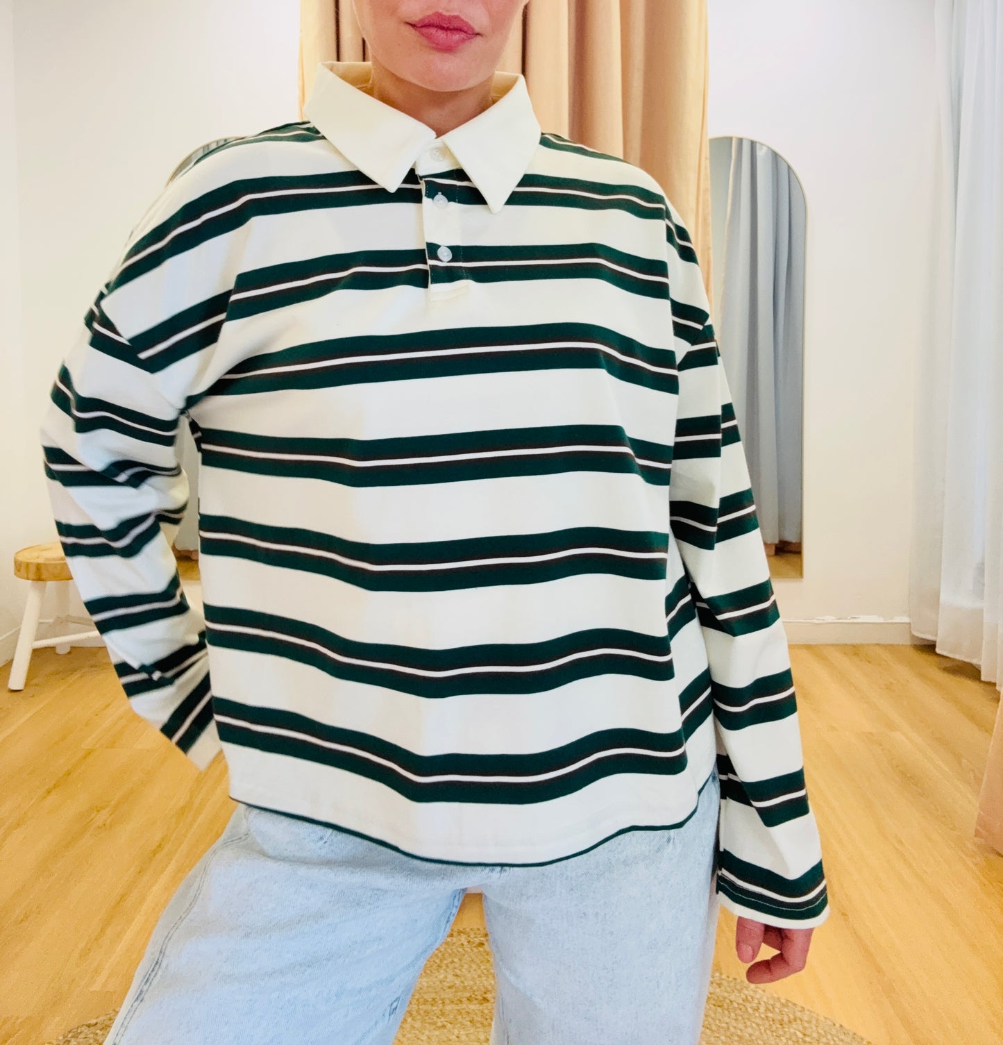 Stevie Stripe Jersey- Cream/ Forest