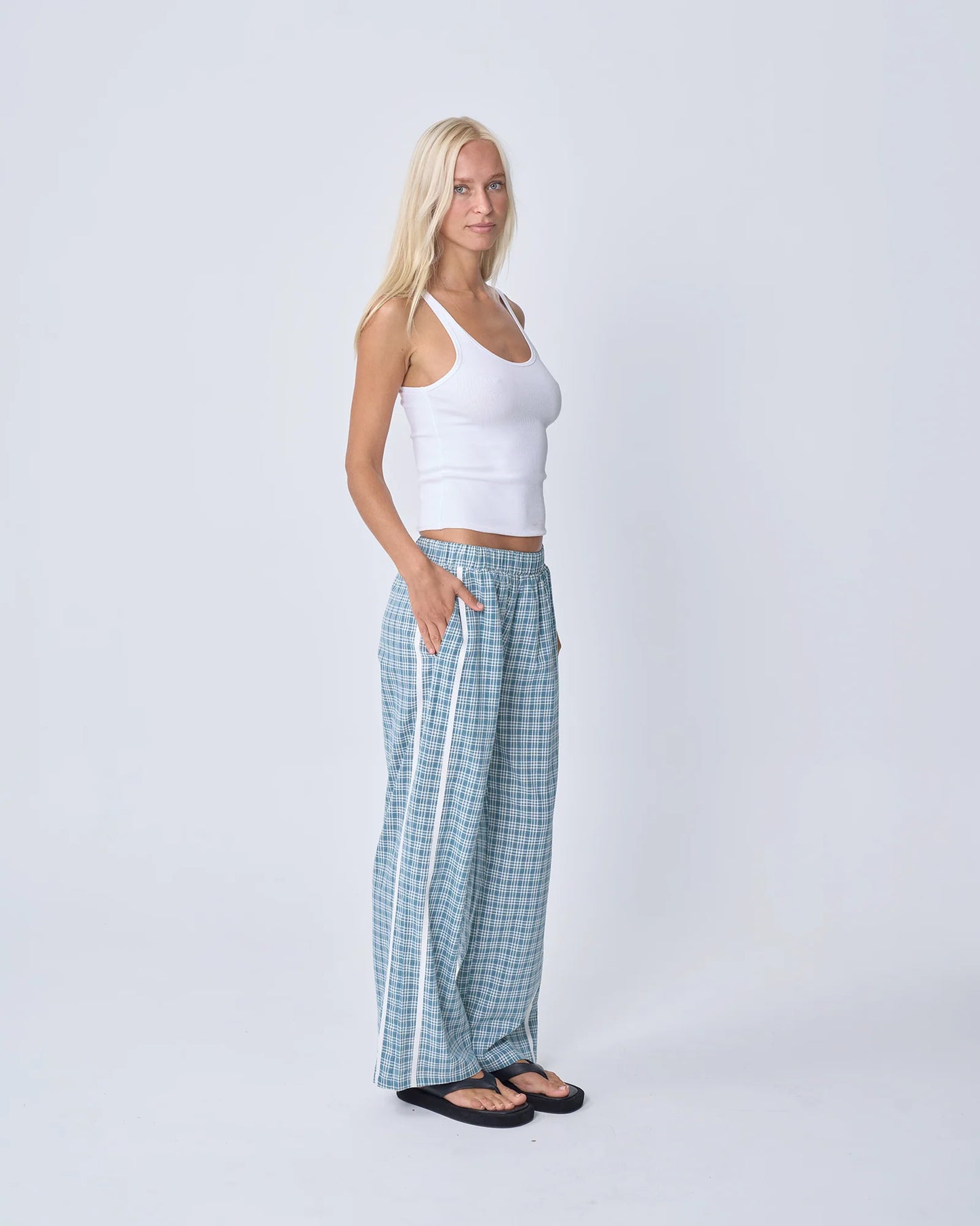 NEAR THE SEA- RACER PANT - BLUE PLAID