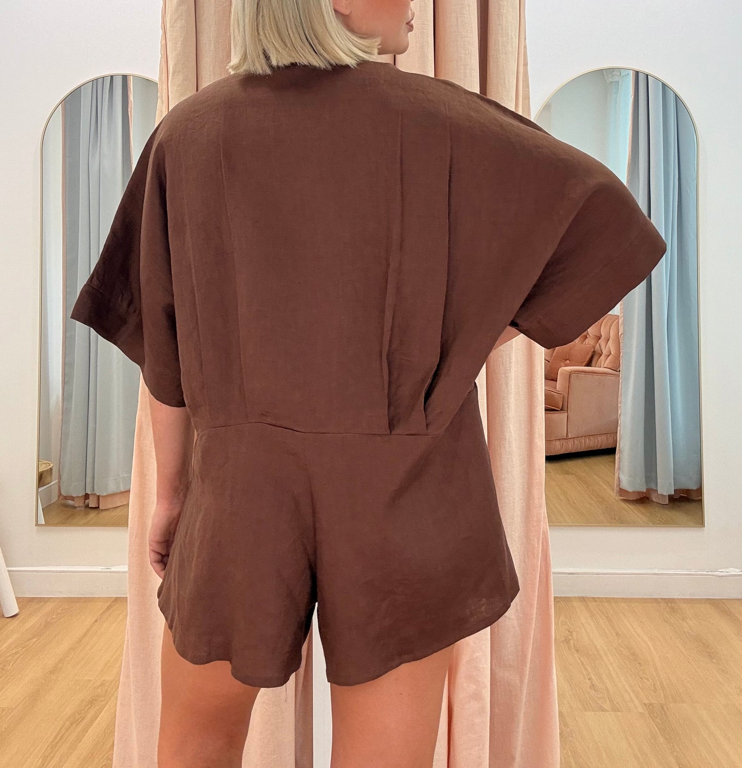 Koa Linen Playsuit - Chocolate