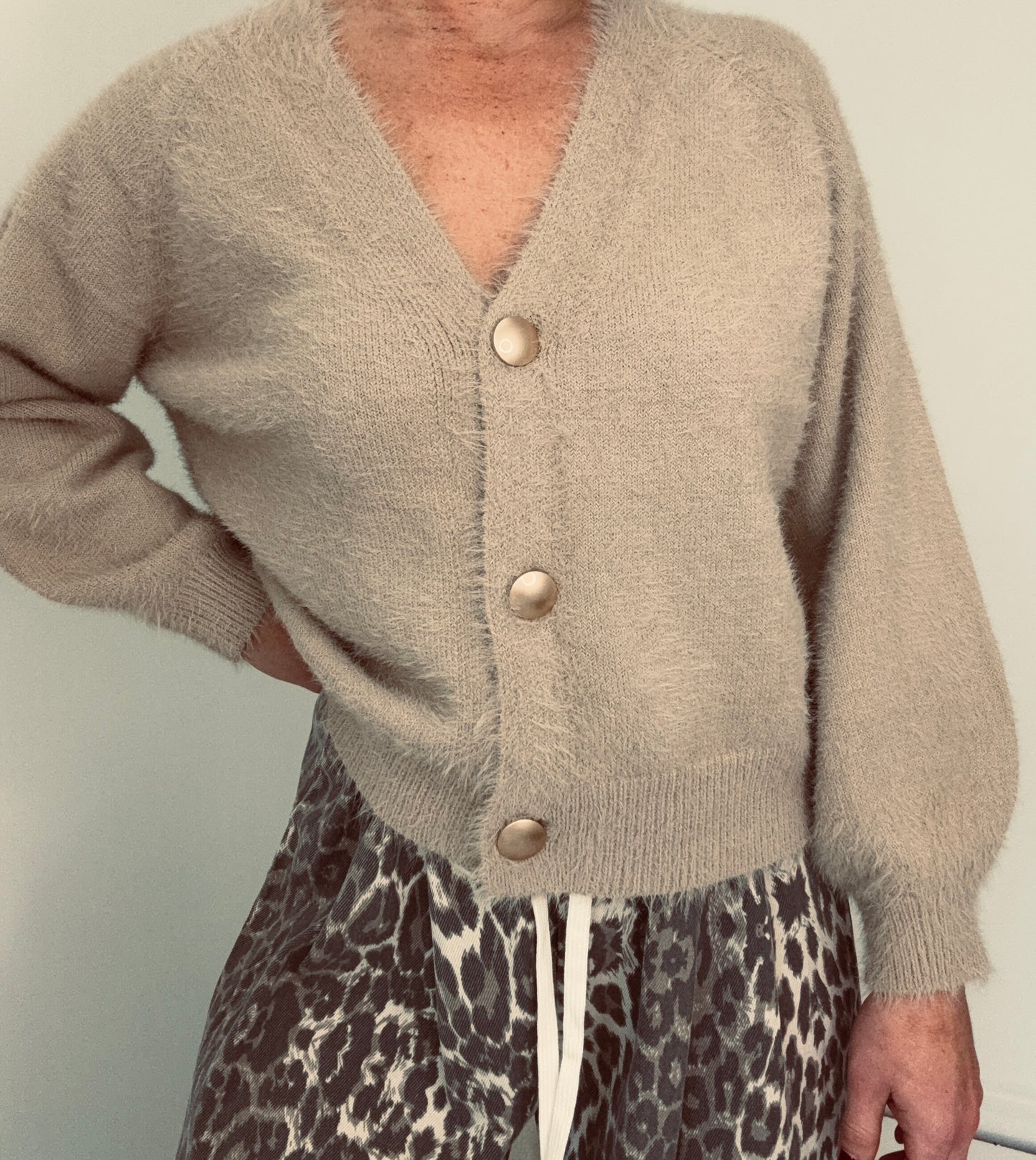 Sasha fluffy knit cardigan/ Nude