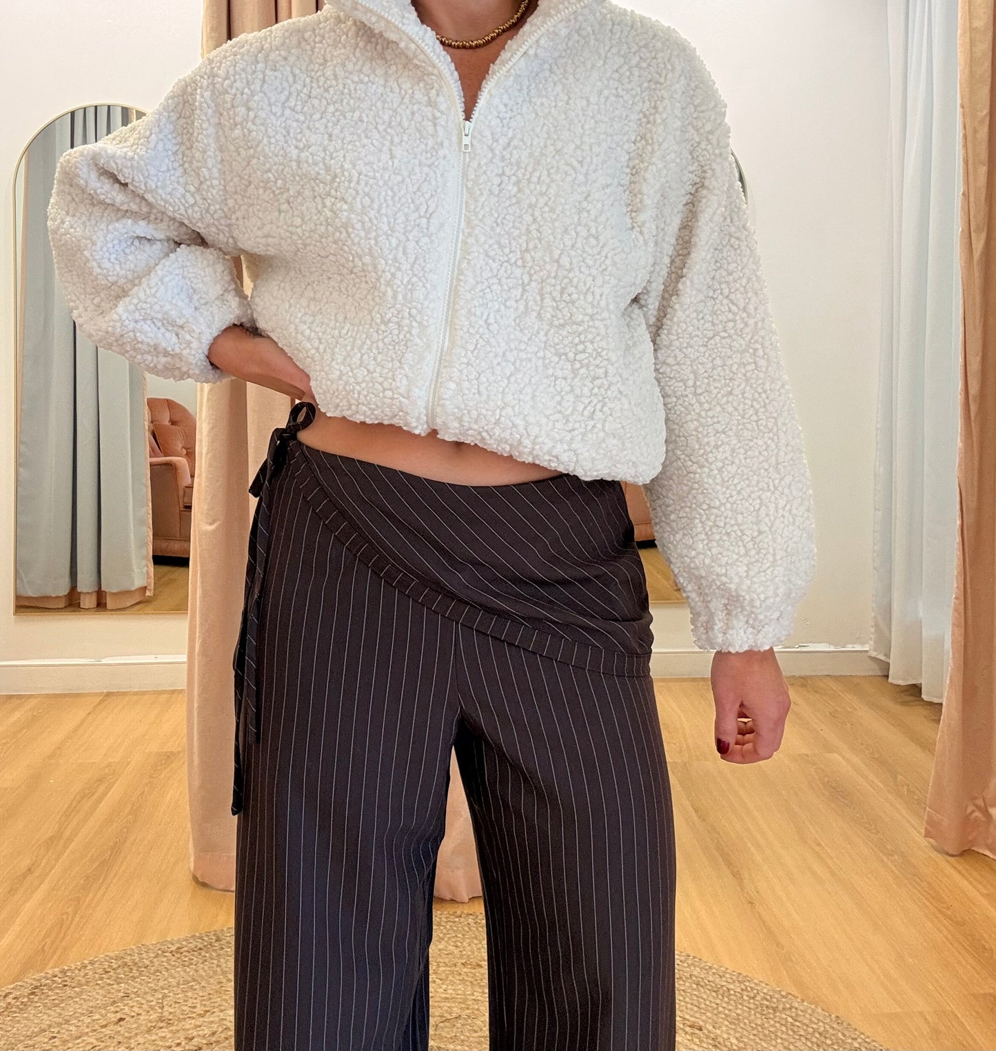 Eve Asymmetrical Pant- Chocolate Pinstripe
