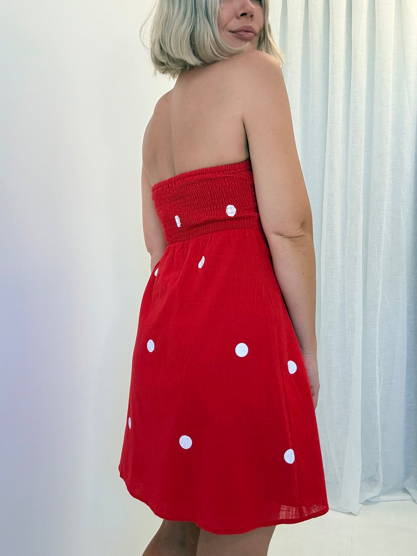 By Frankie/ Evie Strapless Dress-Red/White