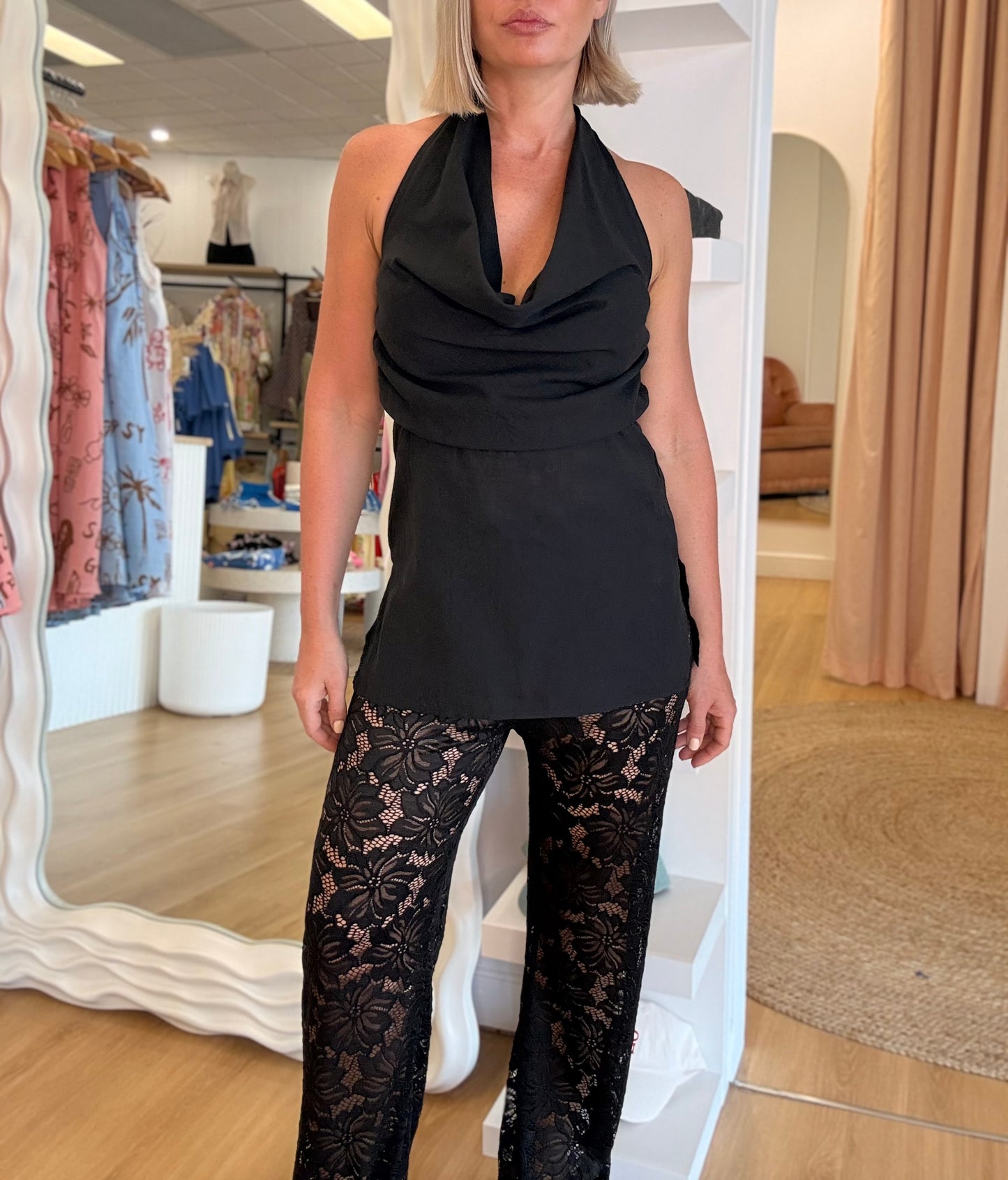 By Frankie/ Halter Lace Pant Set- Black