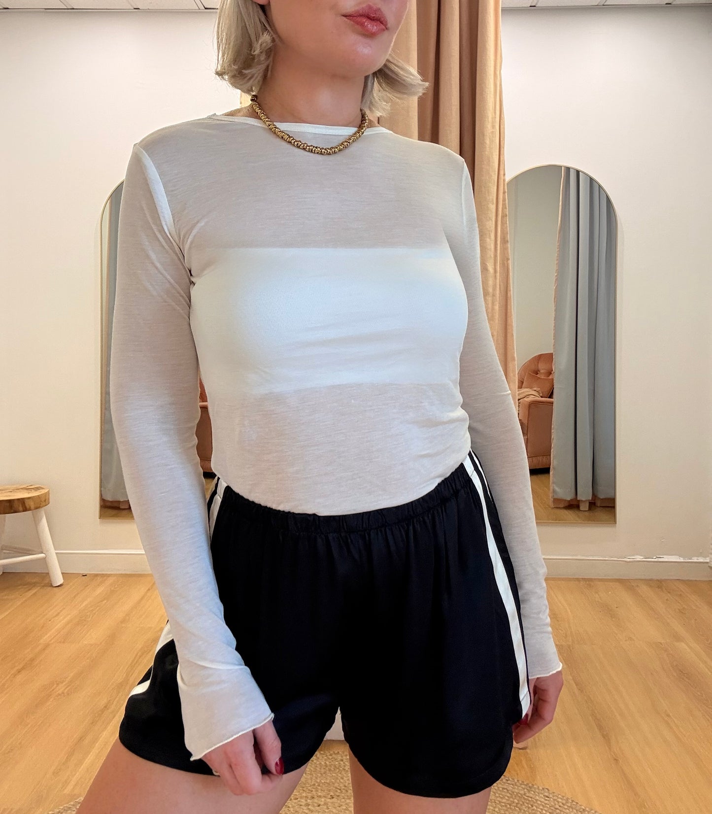Sofia Sheer Long Sleeve Top- Cream