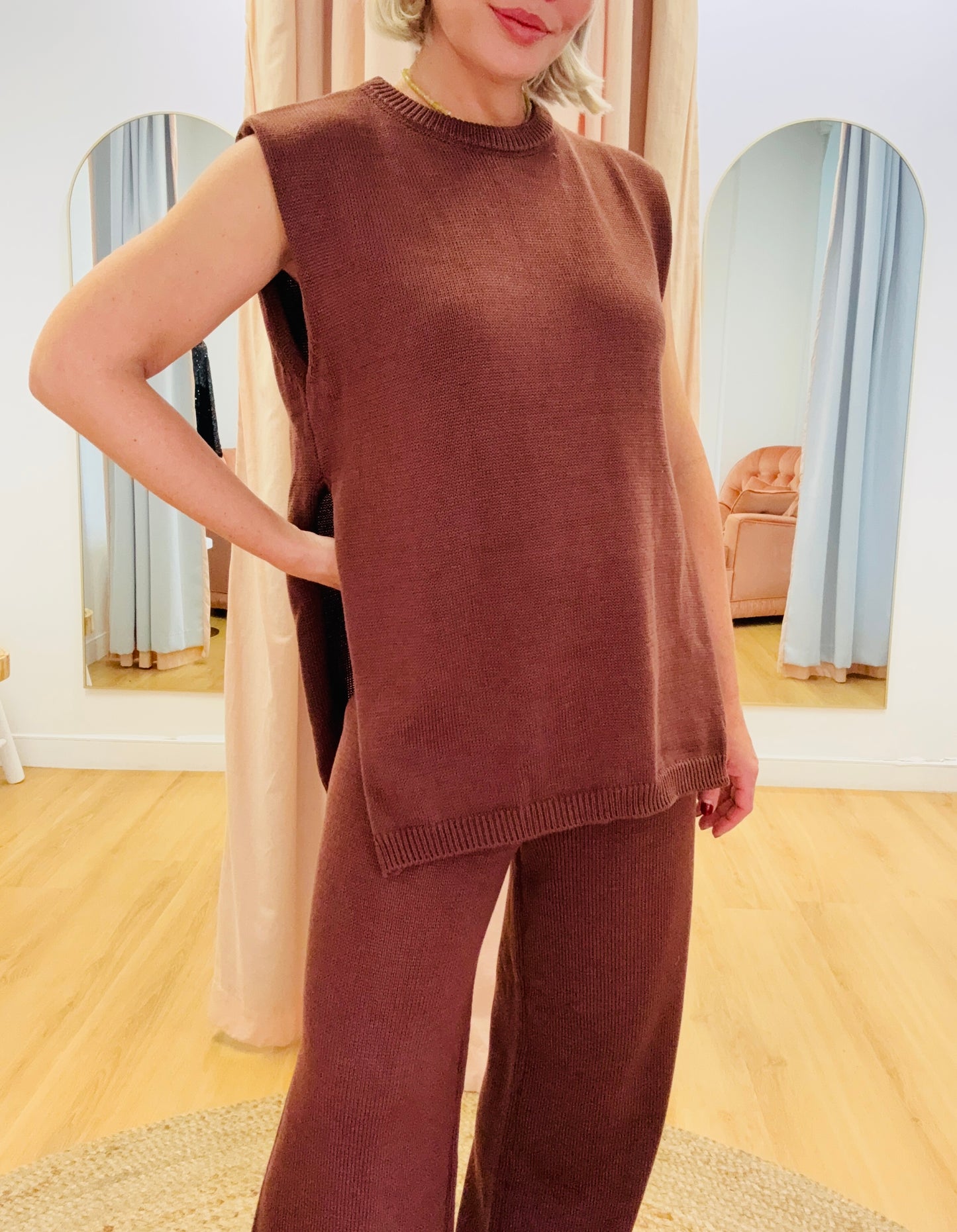 By Frankie/ Blair Knit Pant Set-Chocolate
