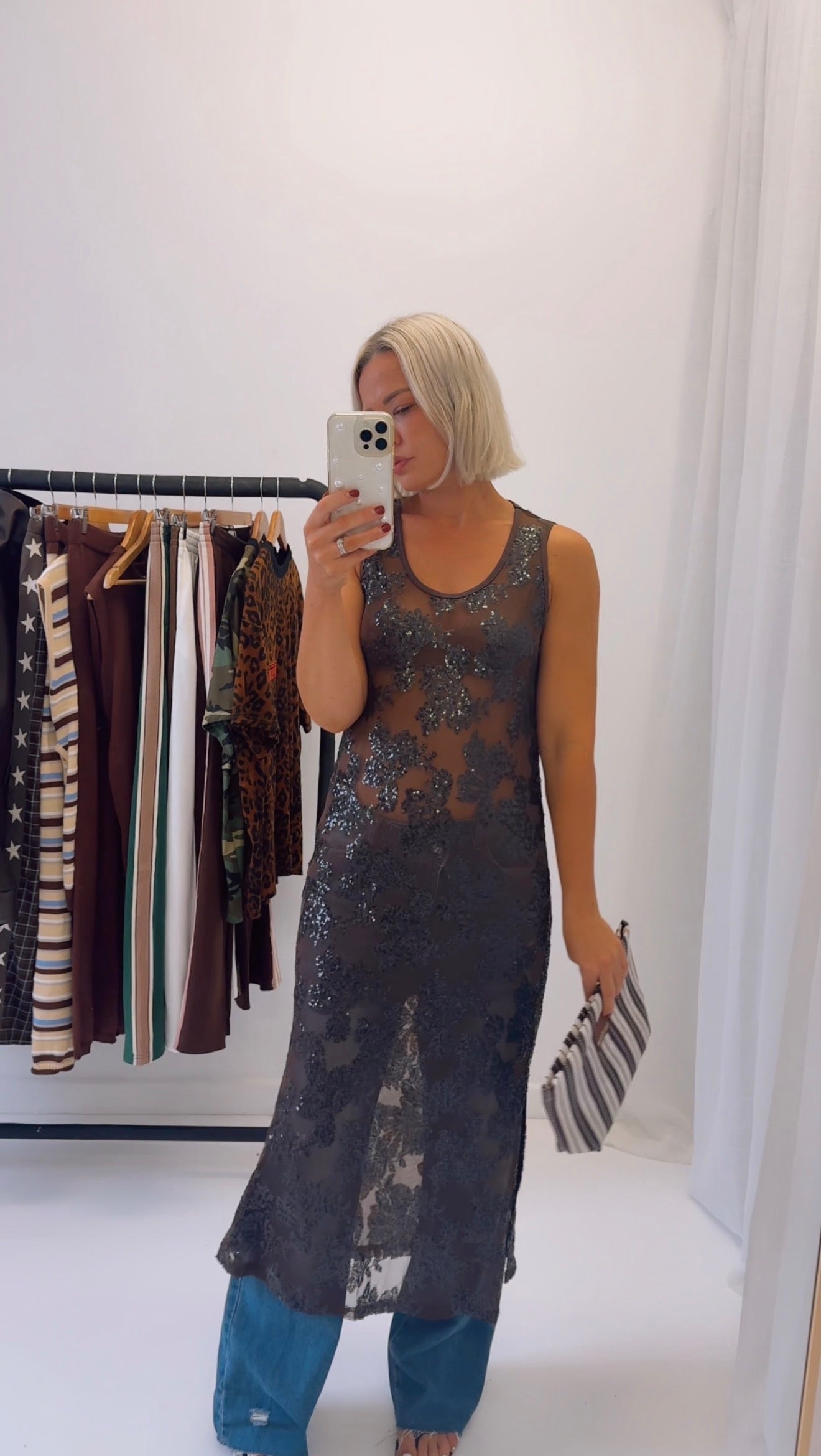 By Frankie/ Aria Long Line Sheer Top- Chocolate