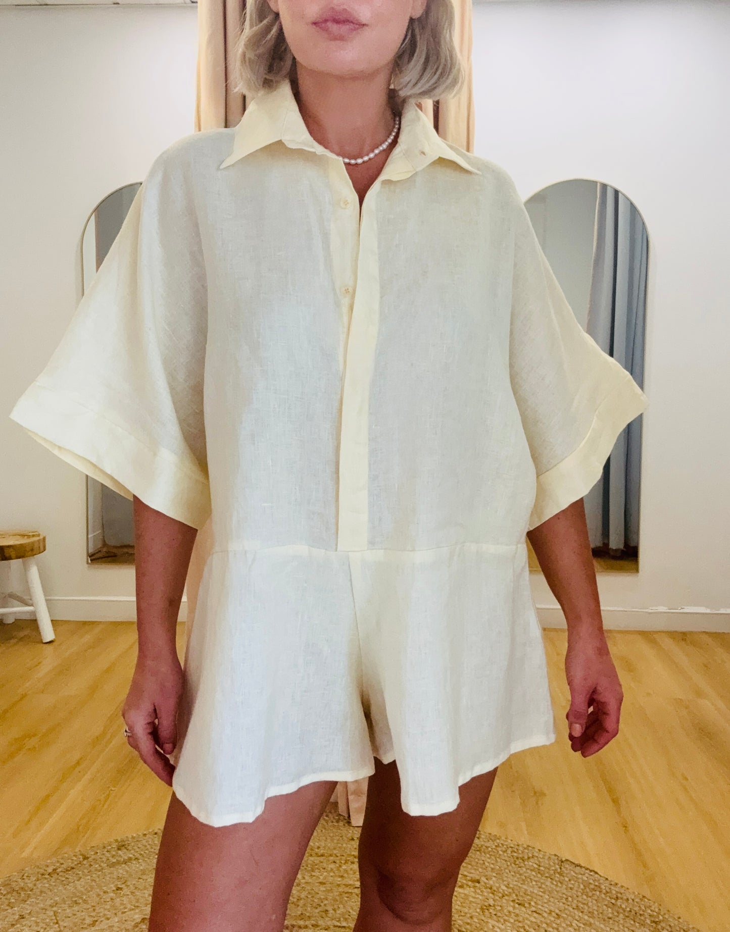 Koa Linen Playsuit- Butter Yellow