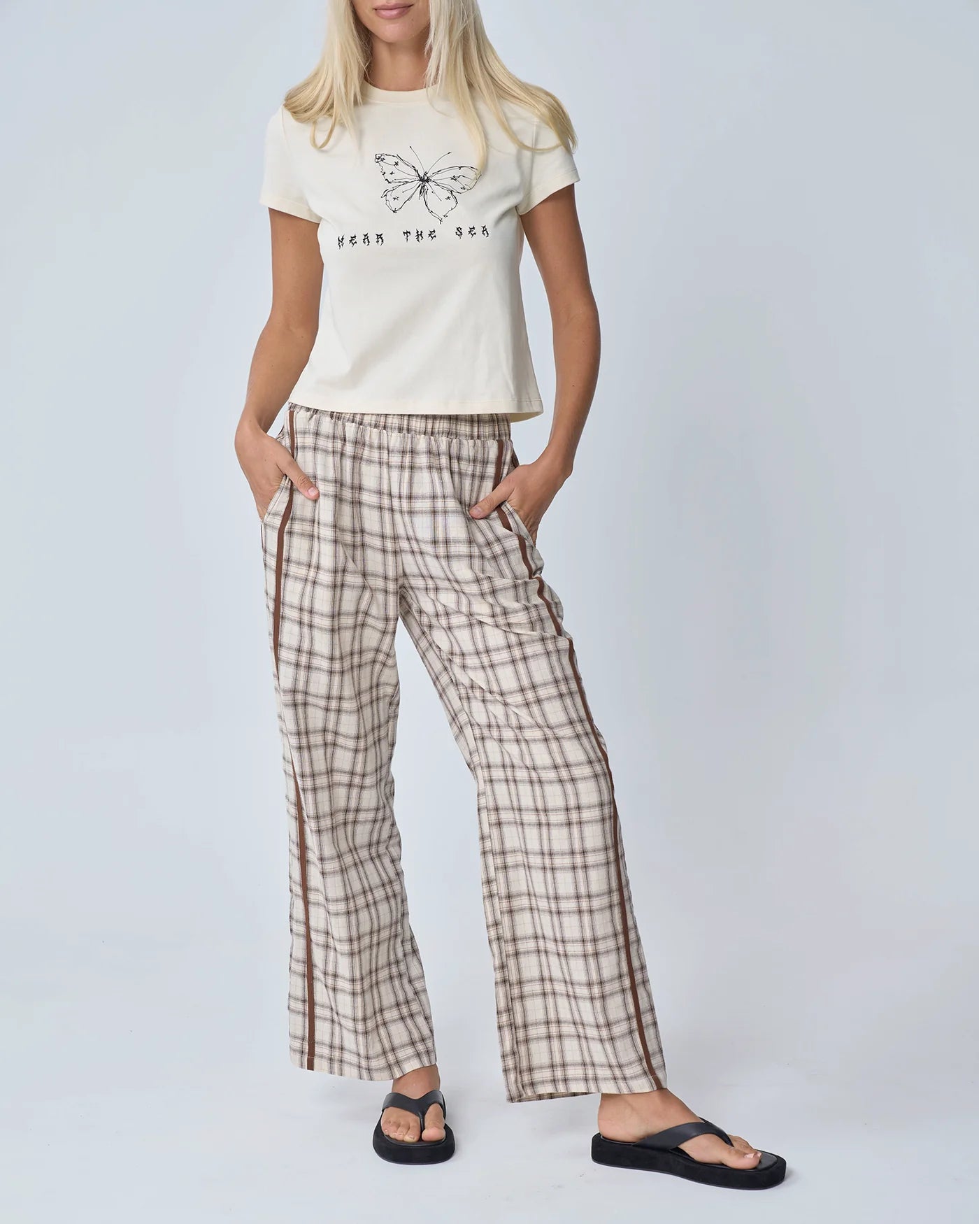 NEAR THE SEA- RACER PANT - BROWN PLAID