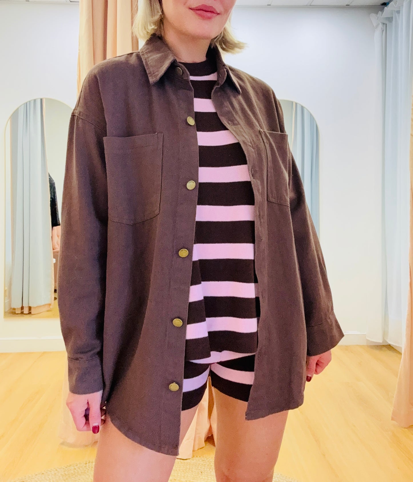 By Frankie/ Denim Shacket- Chocolate