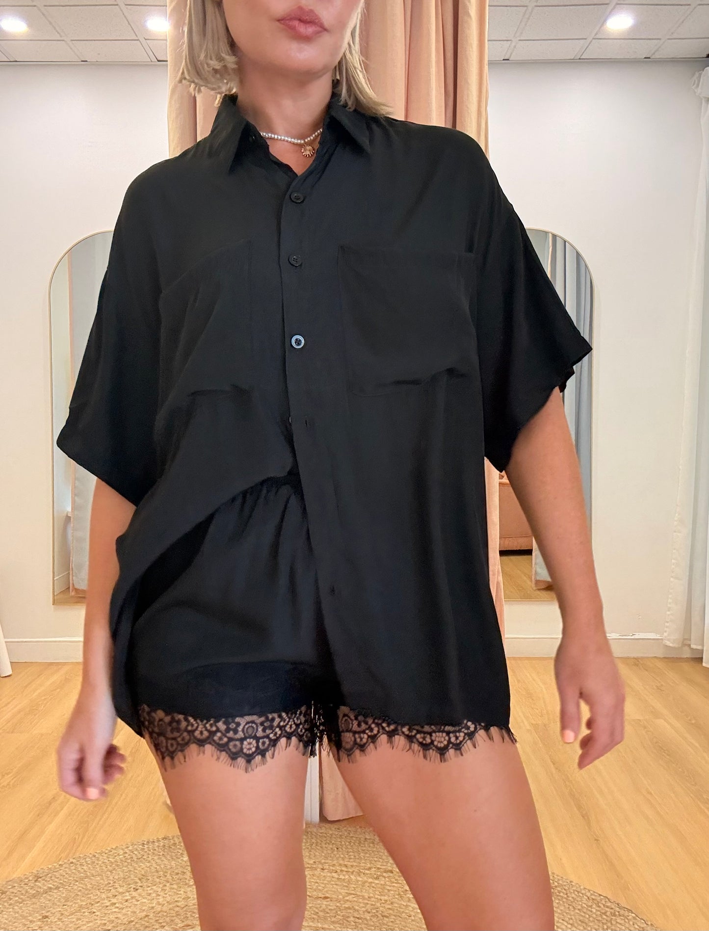 By Frankie/ Cupro Lace Short Set- Black