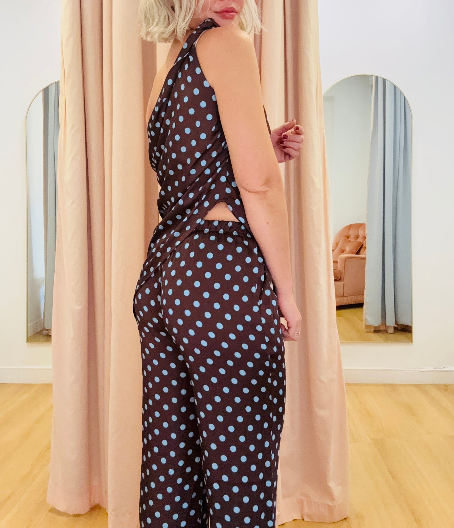 By Frankie/Chole Asymmetrical Pant Set- Chocolate/ Blue