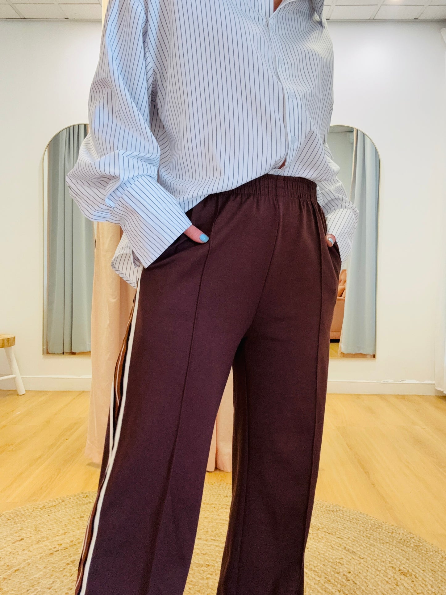 By Frankie/ Racer Pleated Sweatpants- Chocolate/ Black