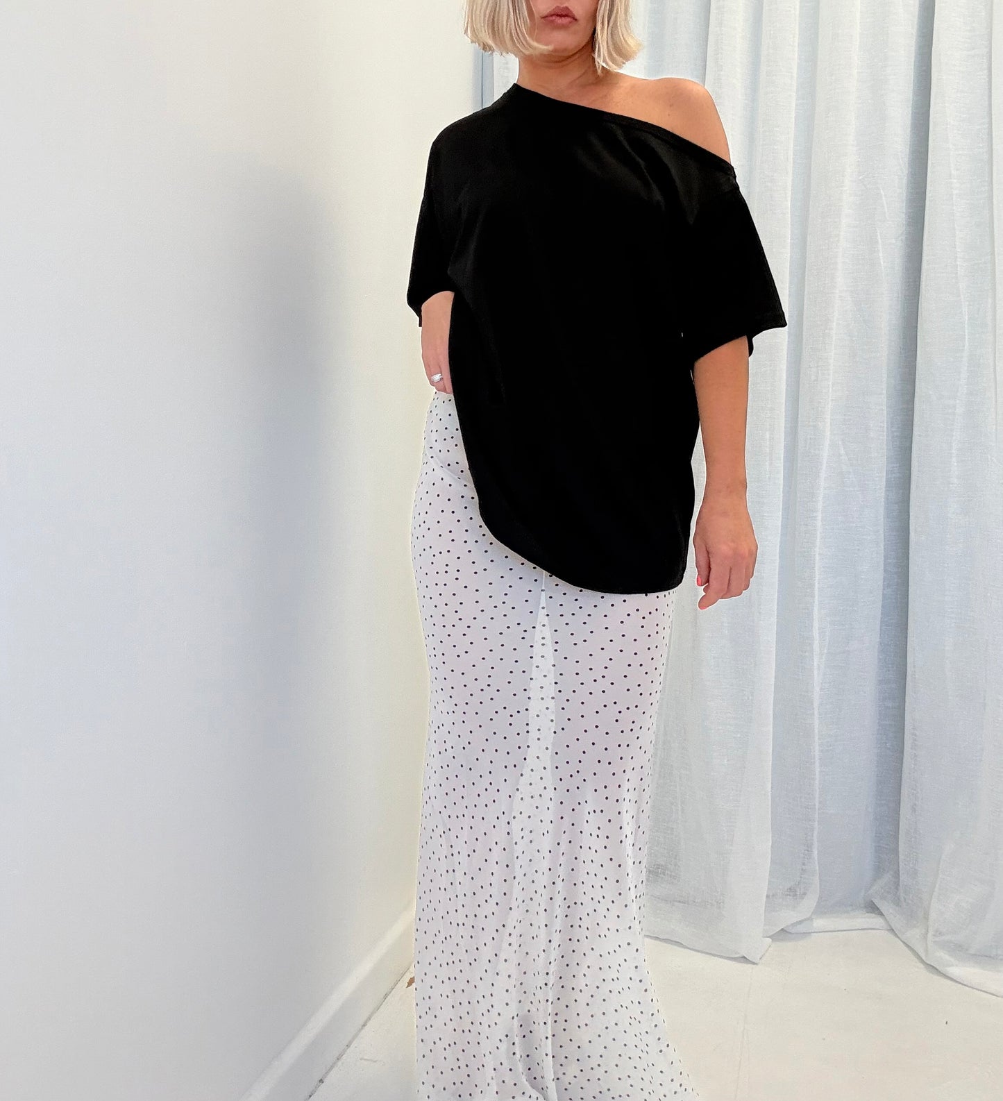 By Frankie/ Gigi Sheer Maxi-White/Black Dot