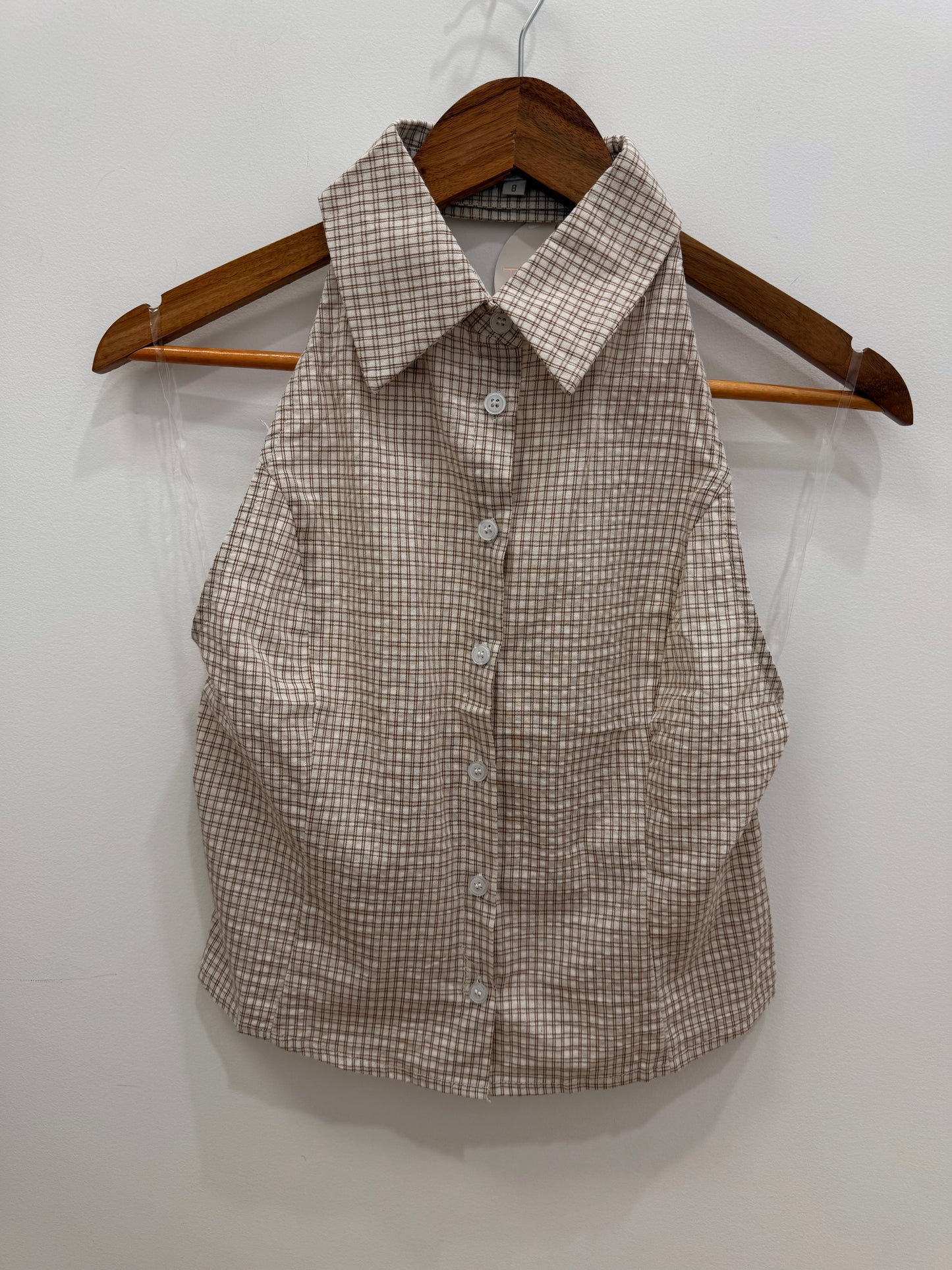 Jessie Collared Top- Brown check