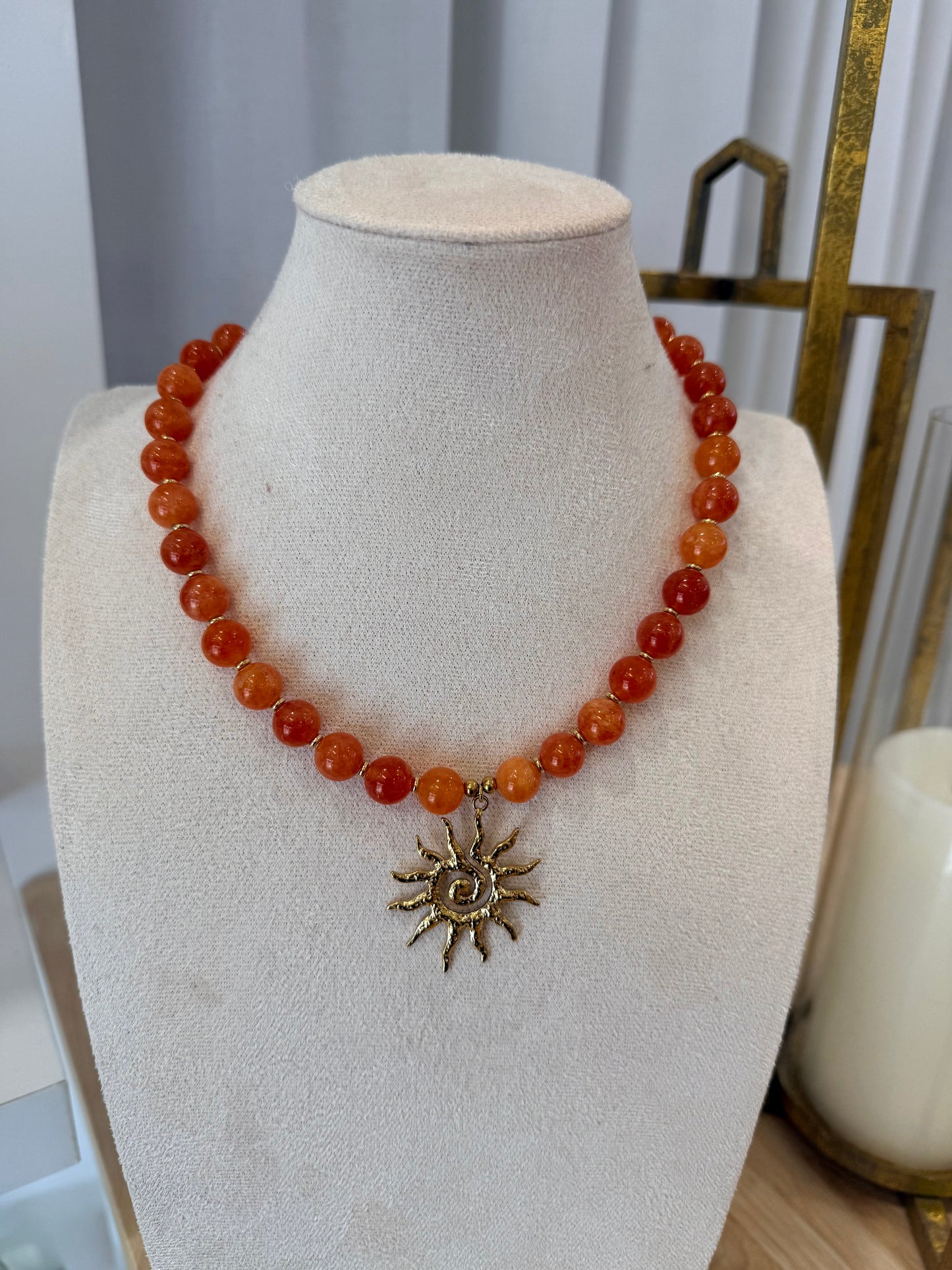 18K Gold Beaded
Gemstone Necklace- Orange