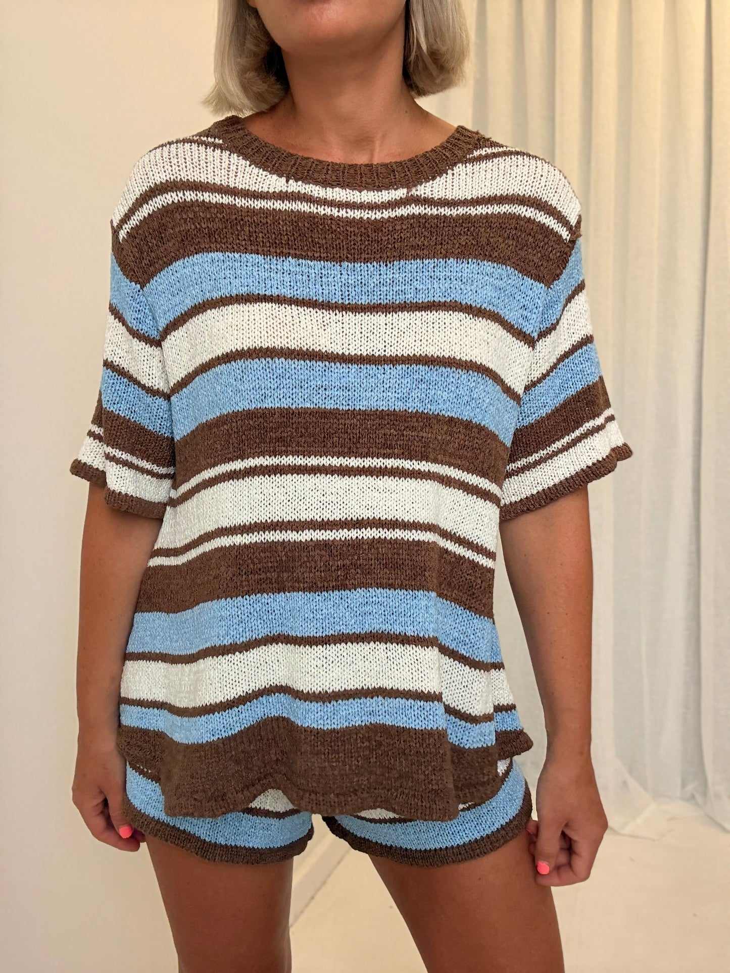 By Frankie/ Knit Set - Sky Blue/ Mocha Stripe