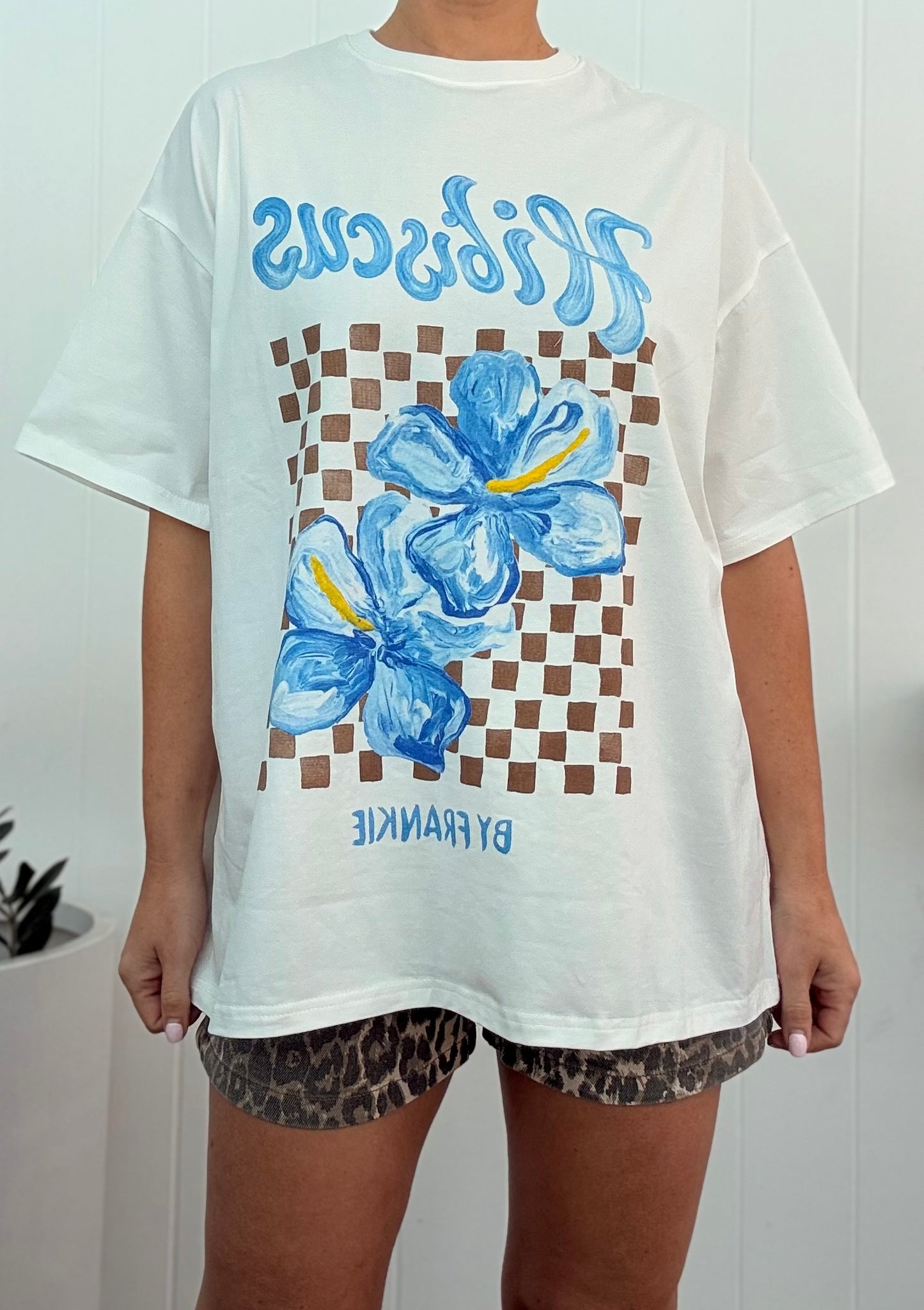 By Frankie/ Hibiscus Oversized Tee-Blue