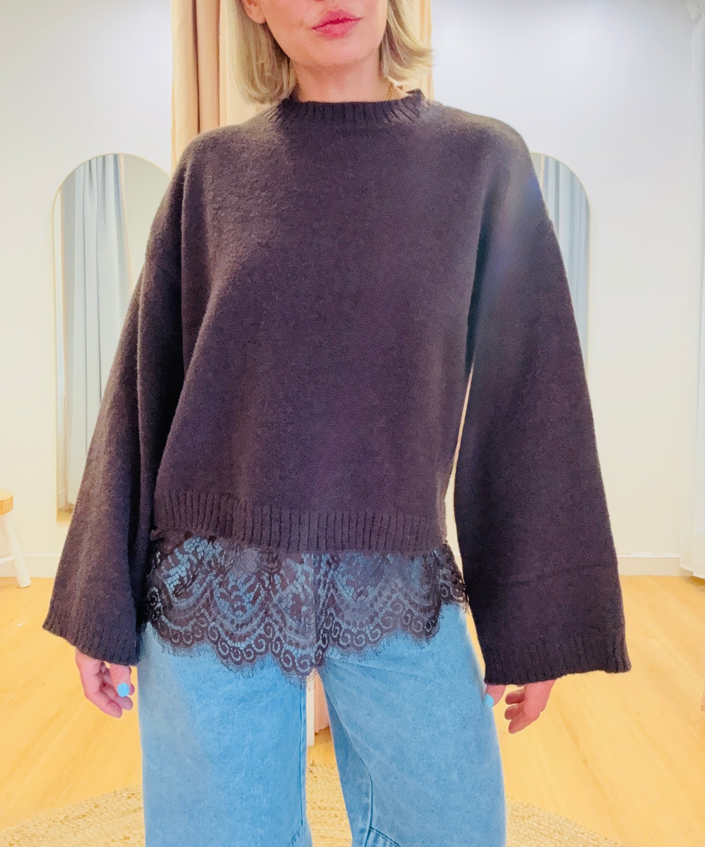 By Frankie/ Lace Trim Knit - Chocolate