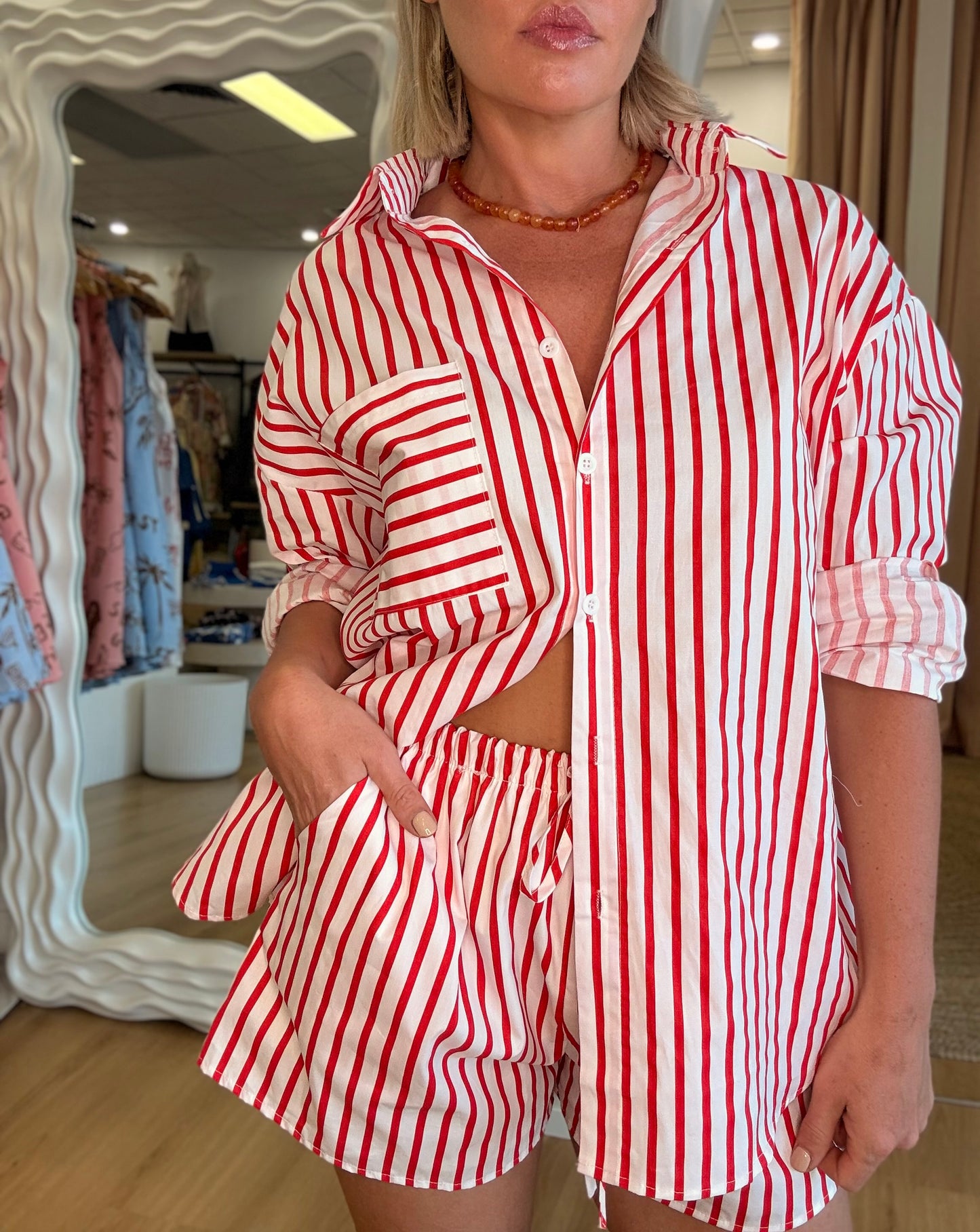 By Frankie/Amara Short Set- Red/White Stripe