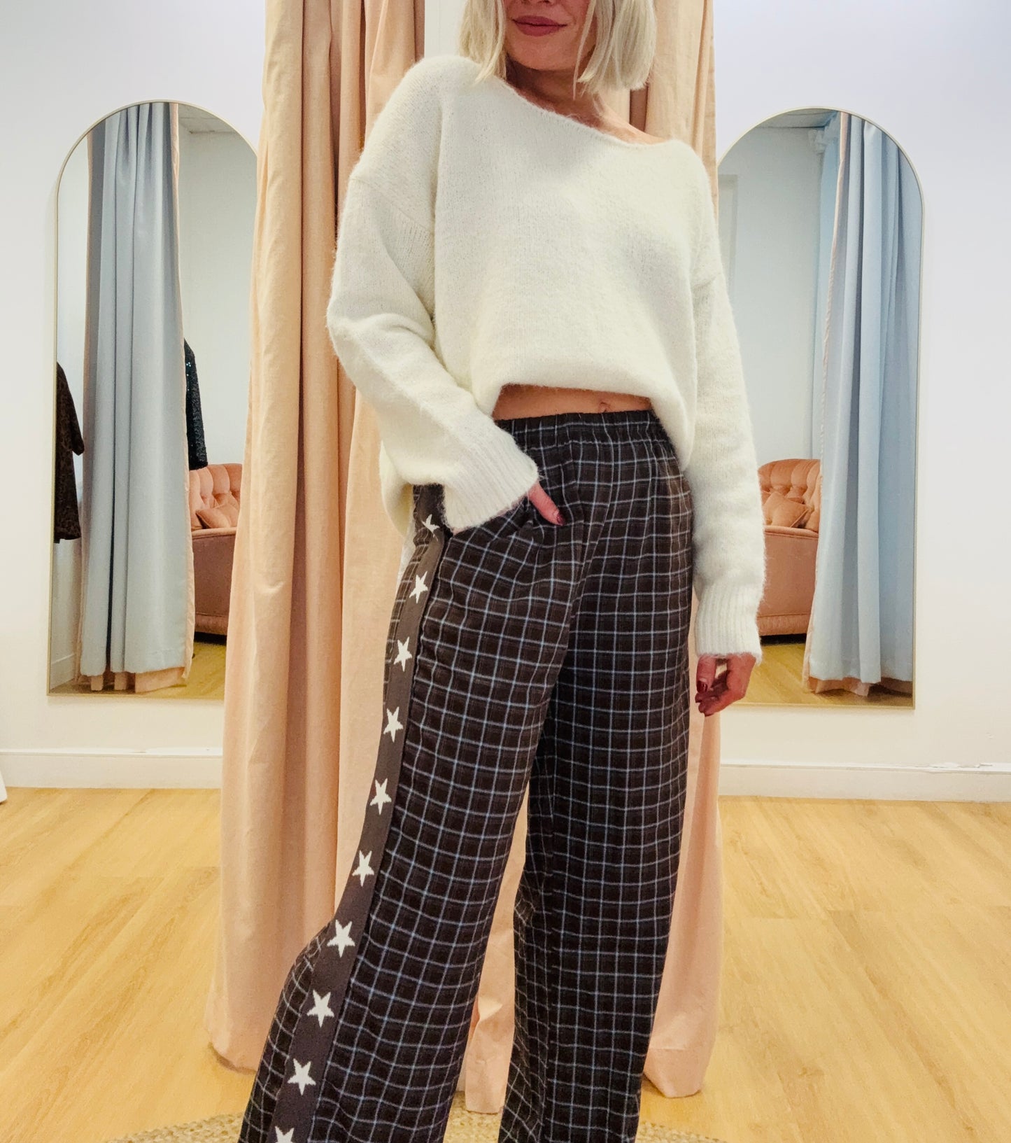 By Frankie/ Hattie Check Pant- chocolate /sky