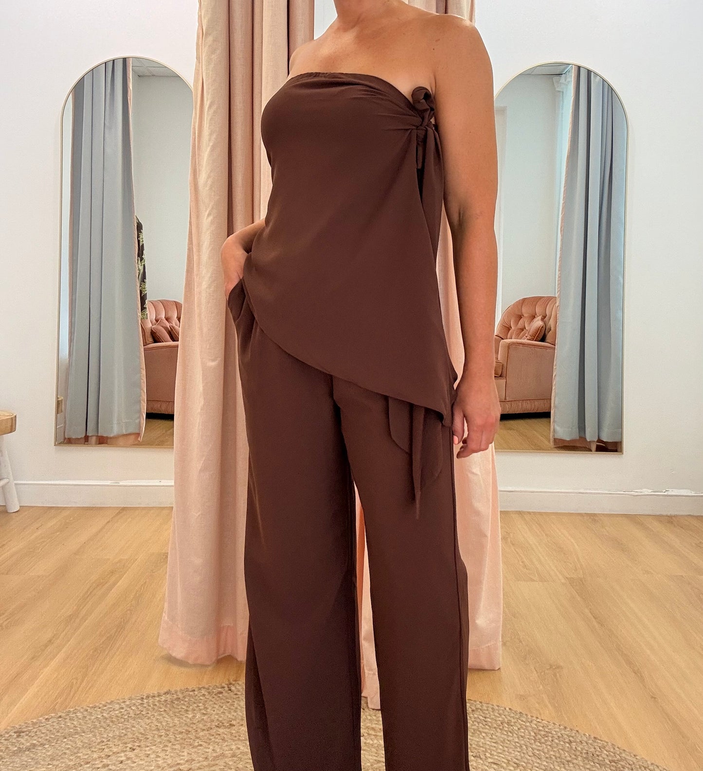 By Frankie / Mabel Tie Pant Set- Chocolate