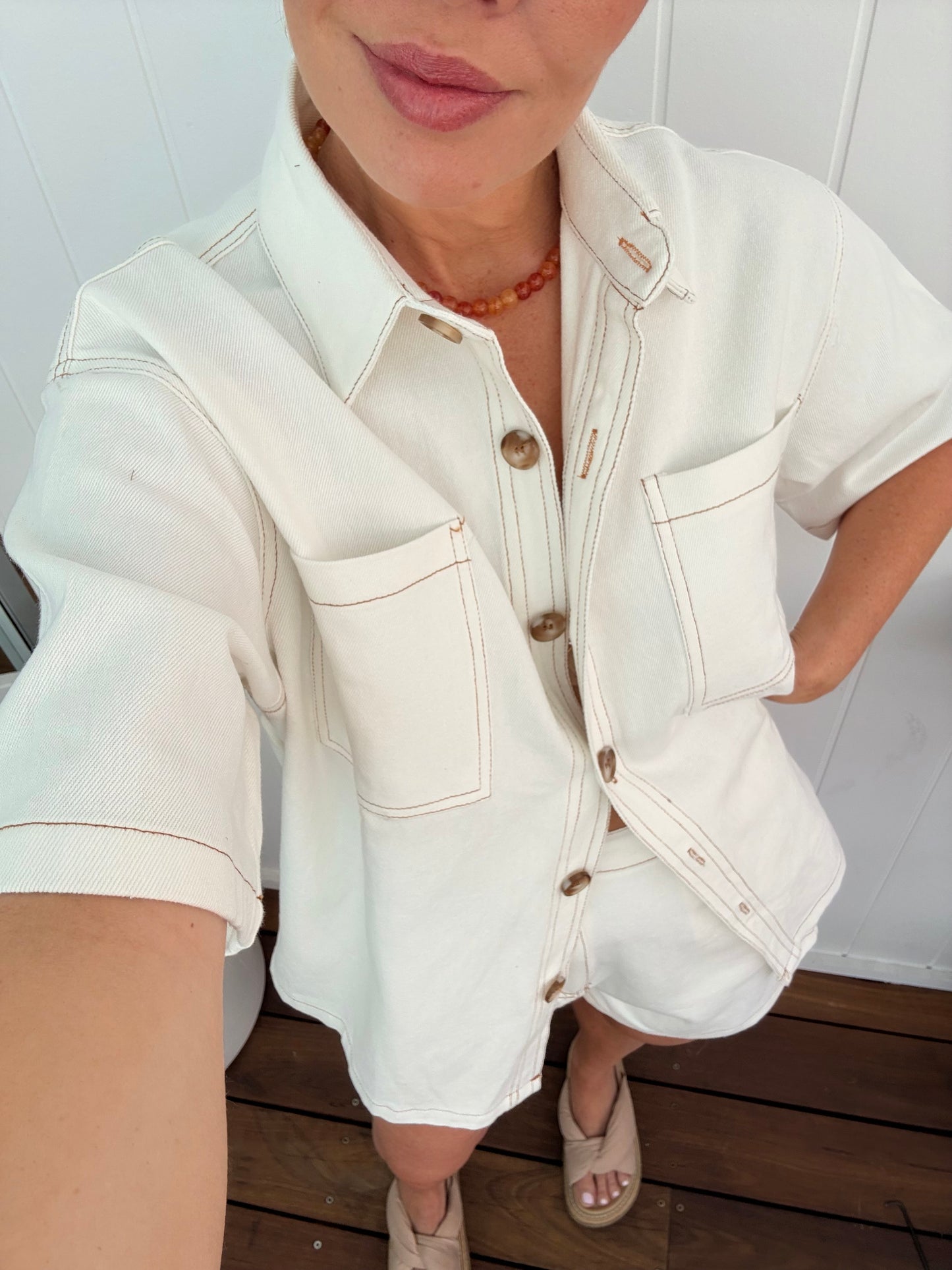 By Frankie/ Denim Short Set- White