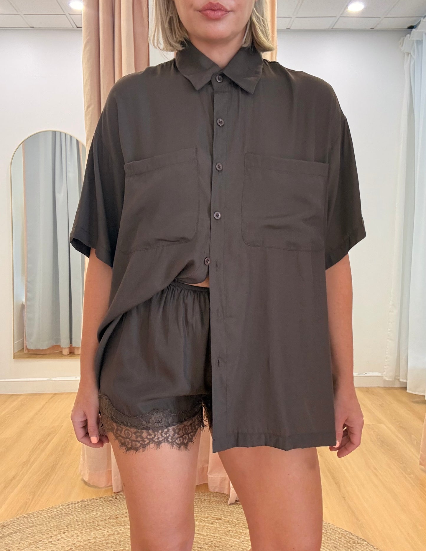By Frankie/ Cupro Lace Short Set- Chocolate