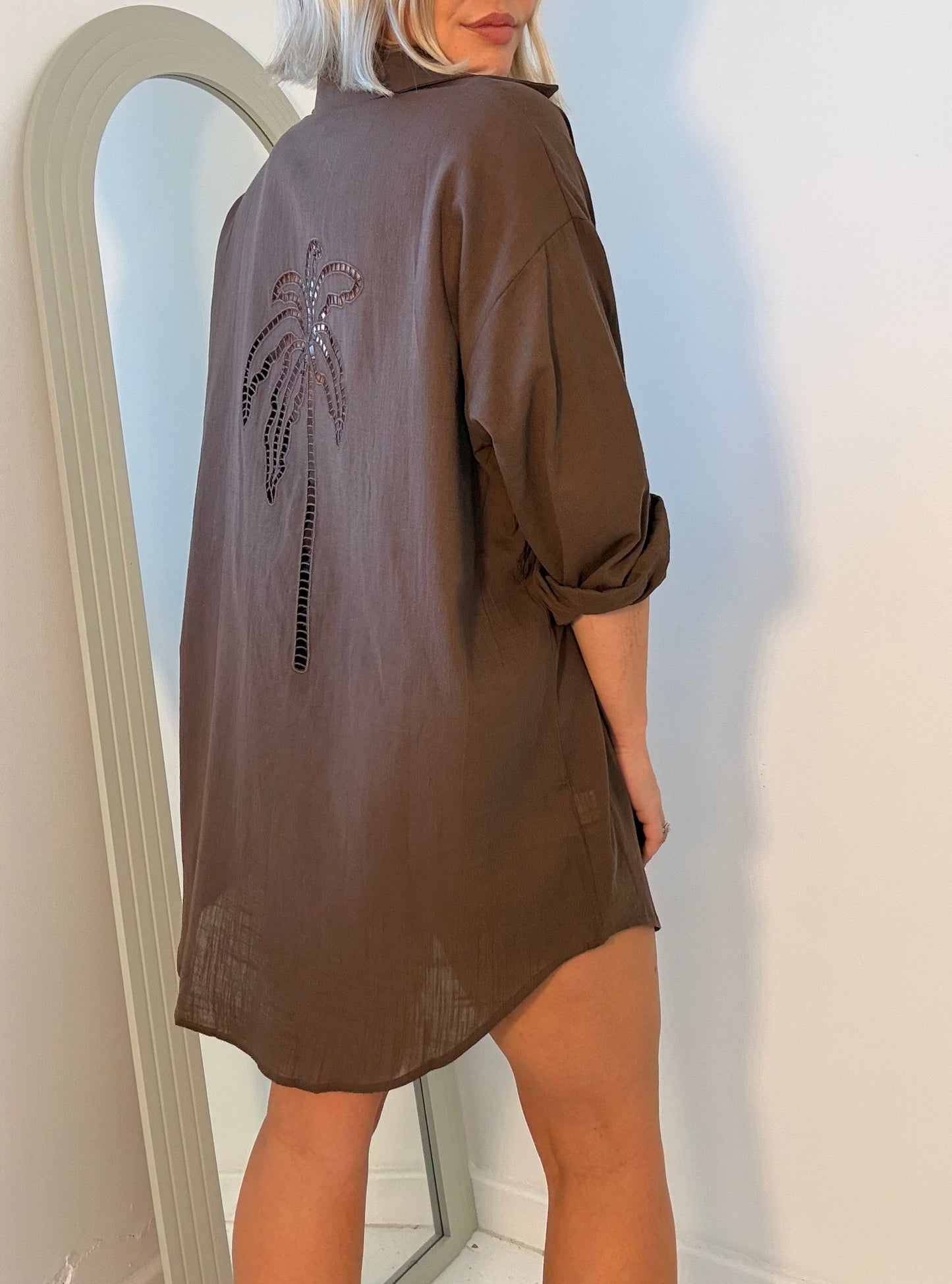 By Frankie / Lottie palm Shirt Dress- Chocolate