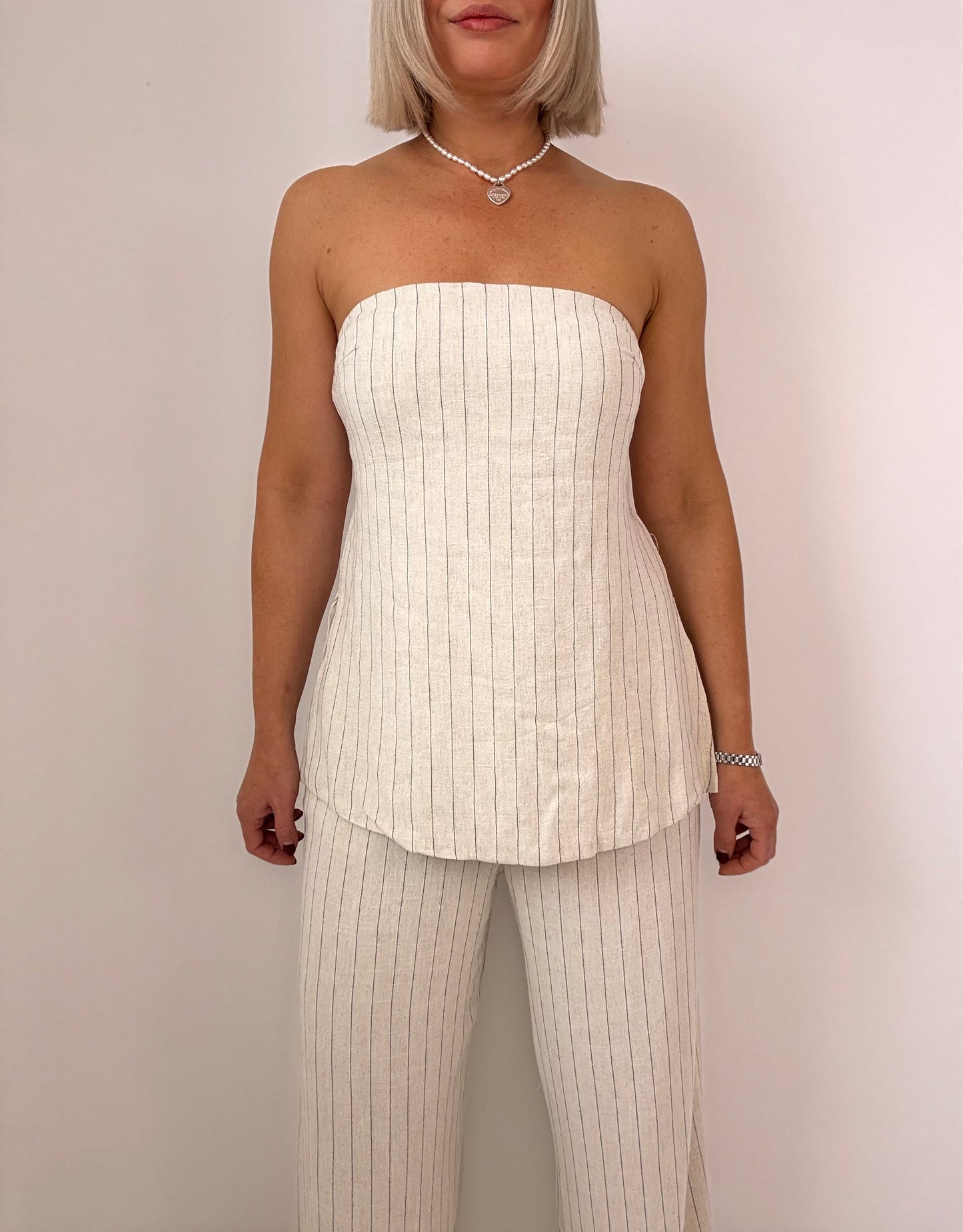 Hazel Pant Set- Cream pinstripe