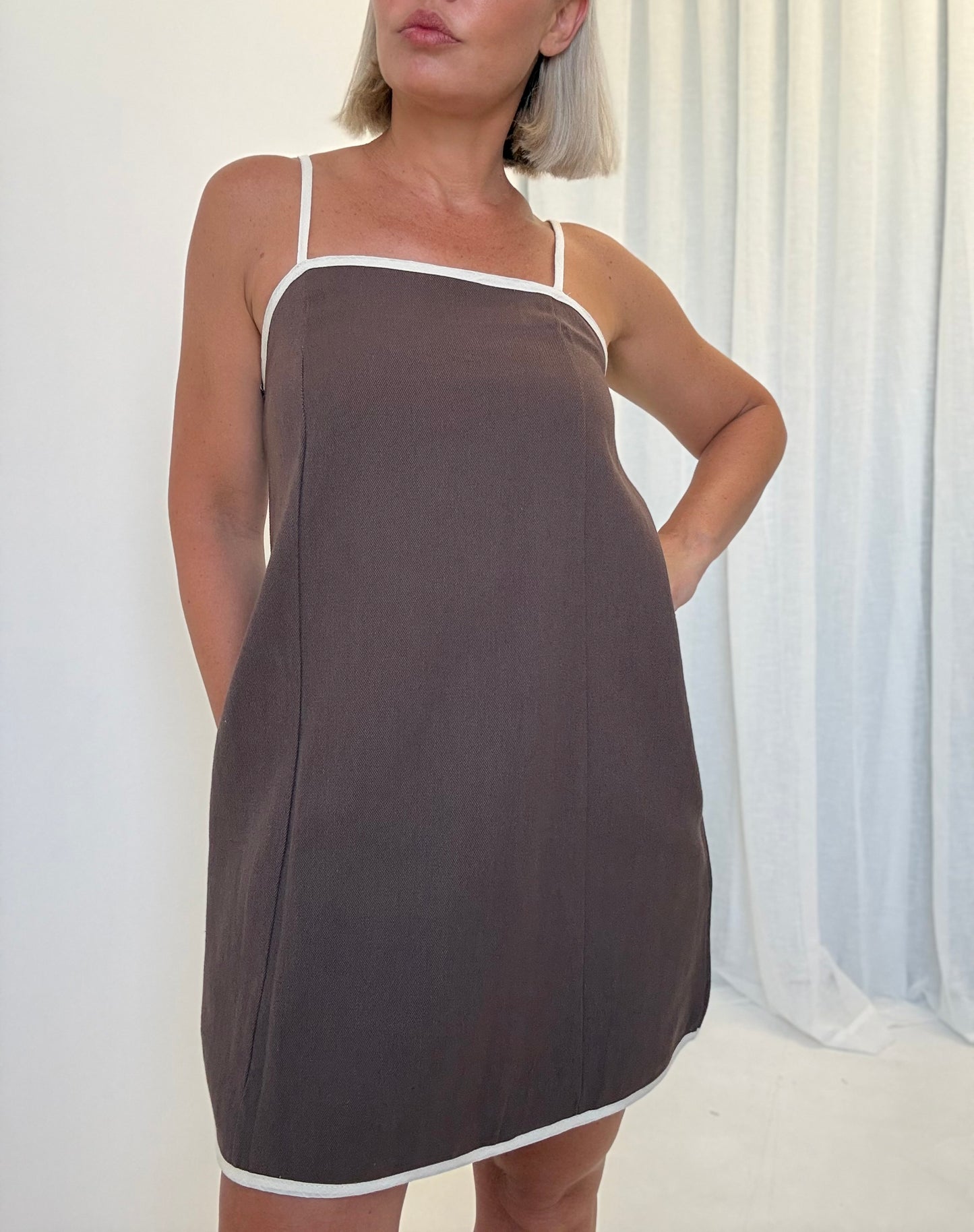 By Frankie/ Zinnia Denim Dress- Mocha/Cream
