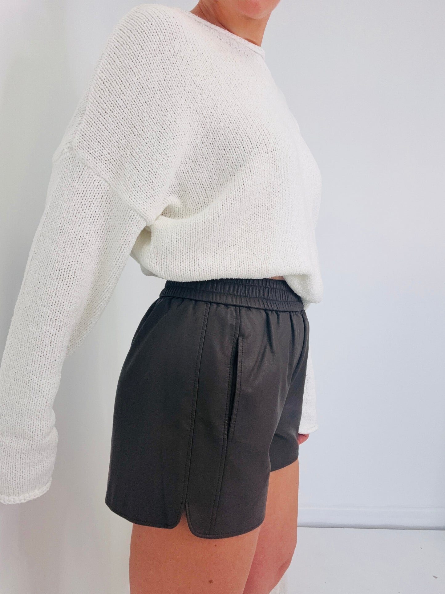 Eva-Faux leather short- choc