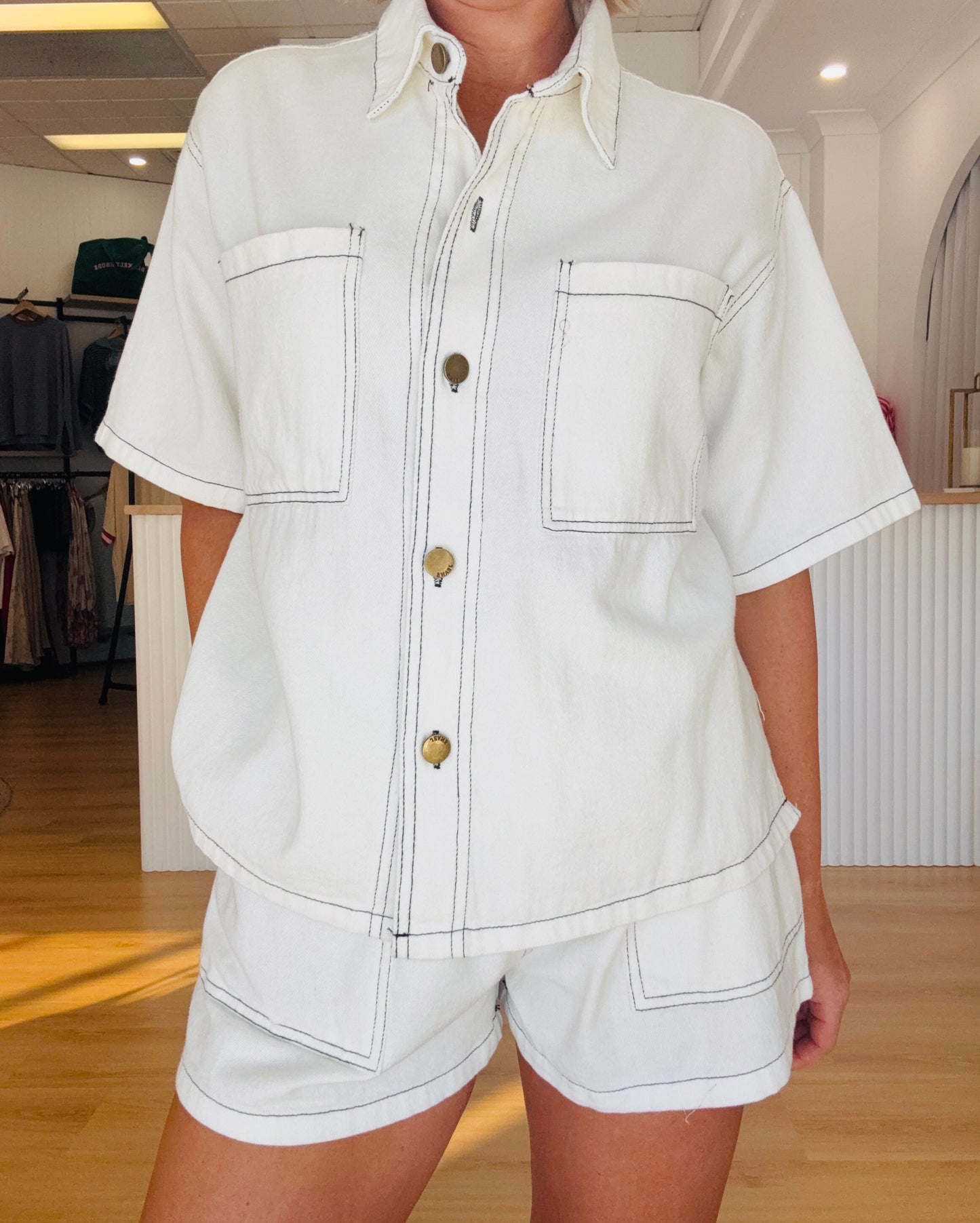 Kai Denim Short Set- White Wash
