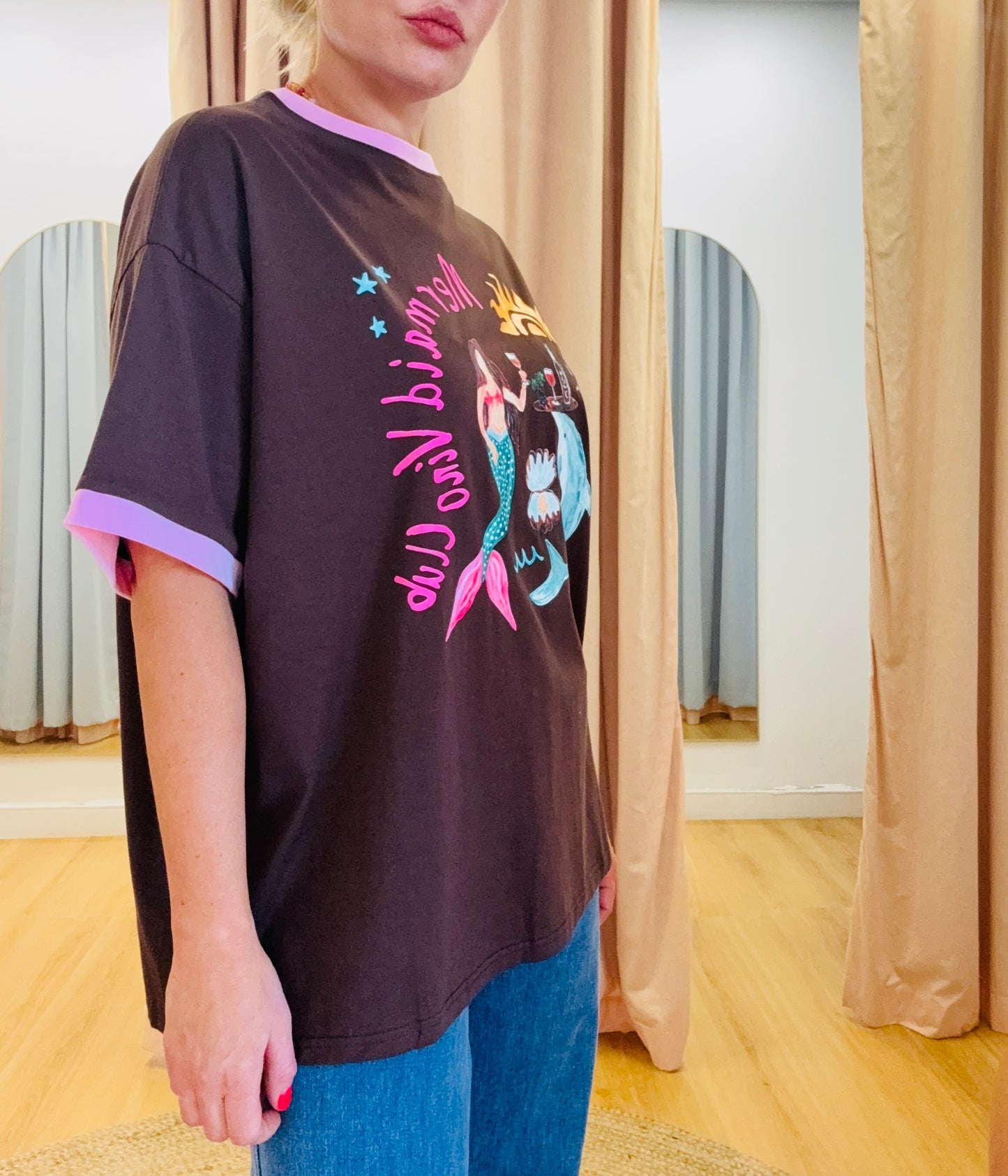 By Frankie/ Vino Club Tee- Chocolate/ Pink