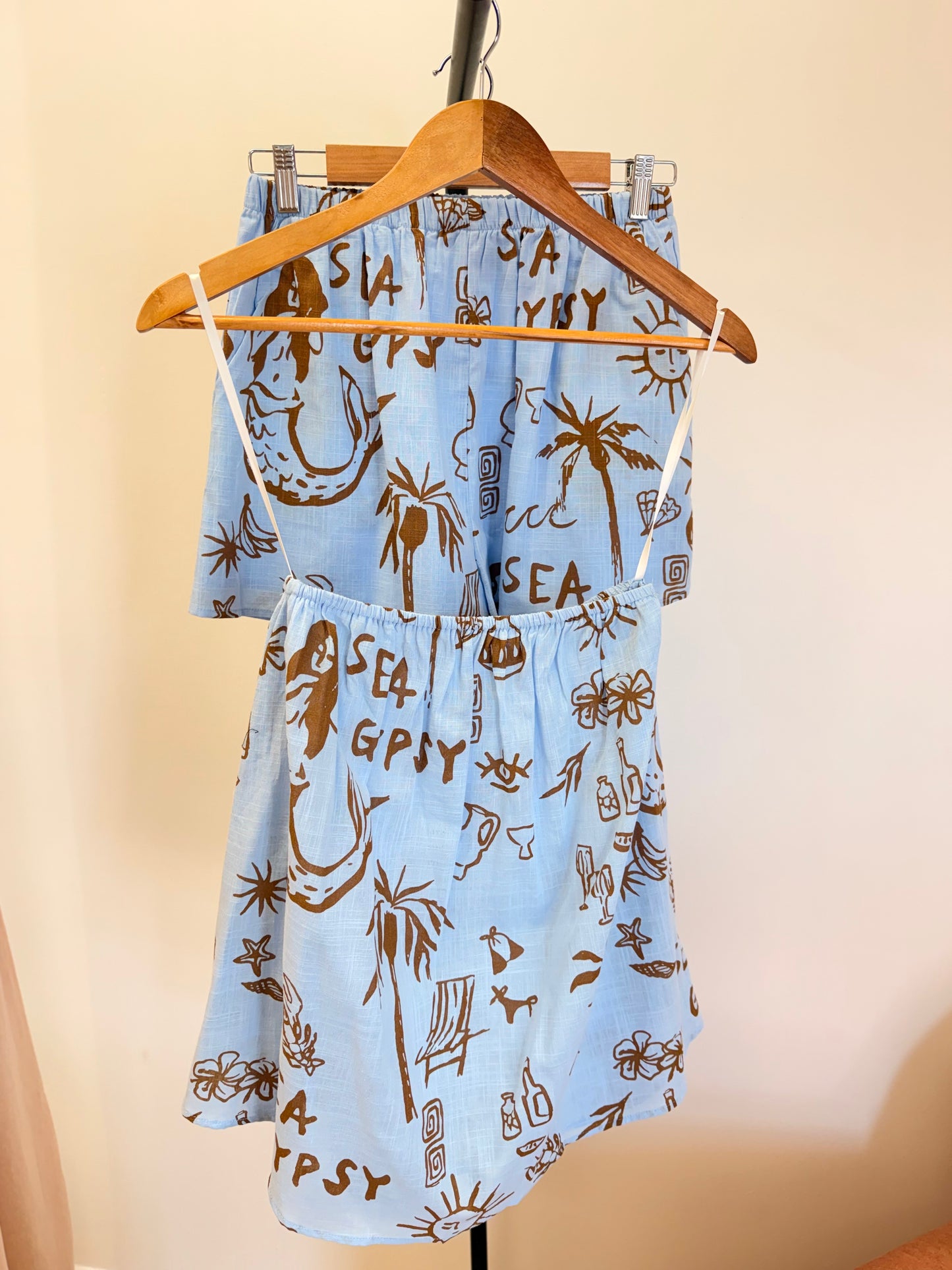 By Frankie/ Sea Gypsy Short Set- Baby Blue/ mocha