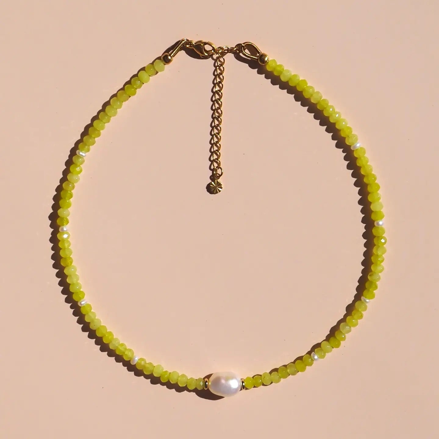 Alesi-Freshwater Pearl with Lime Gemstone Beaded Necklace