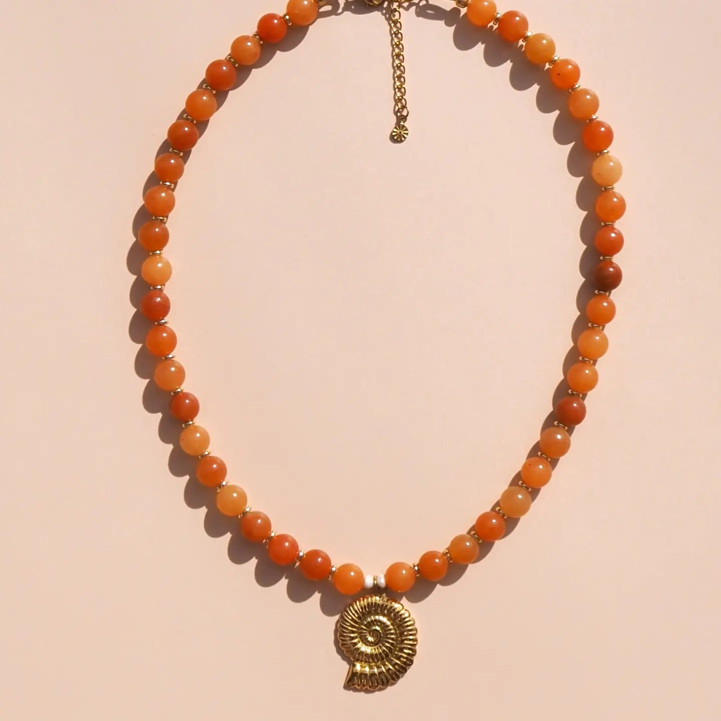 Alesi-Spiral Shell Beaded Necklace Red Aventurine