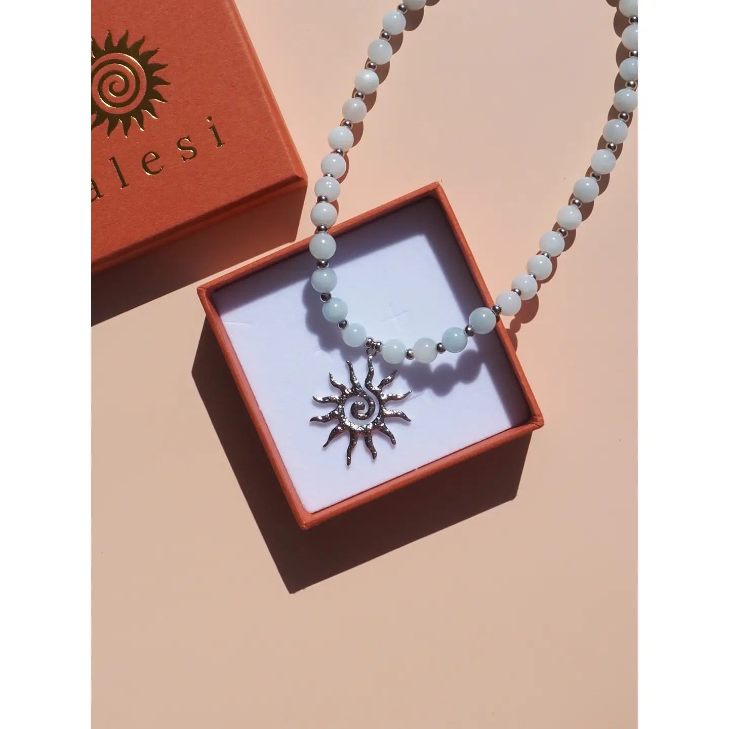 Alesi-Spiral Sun Blue Beaded Gemstone Necklace