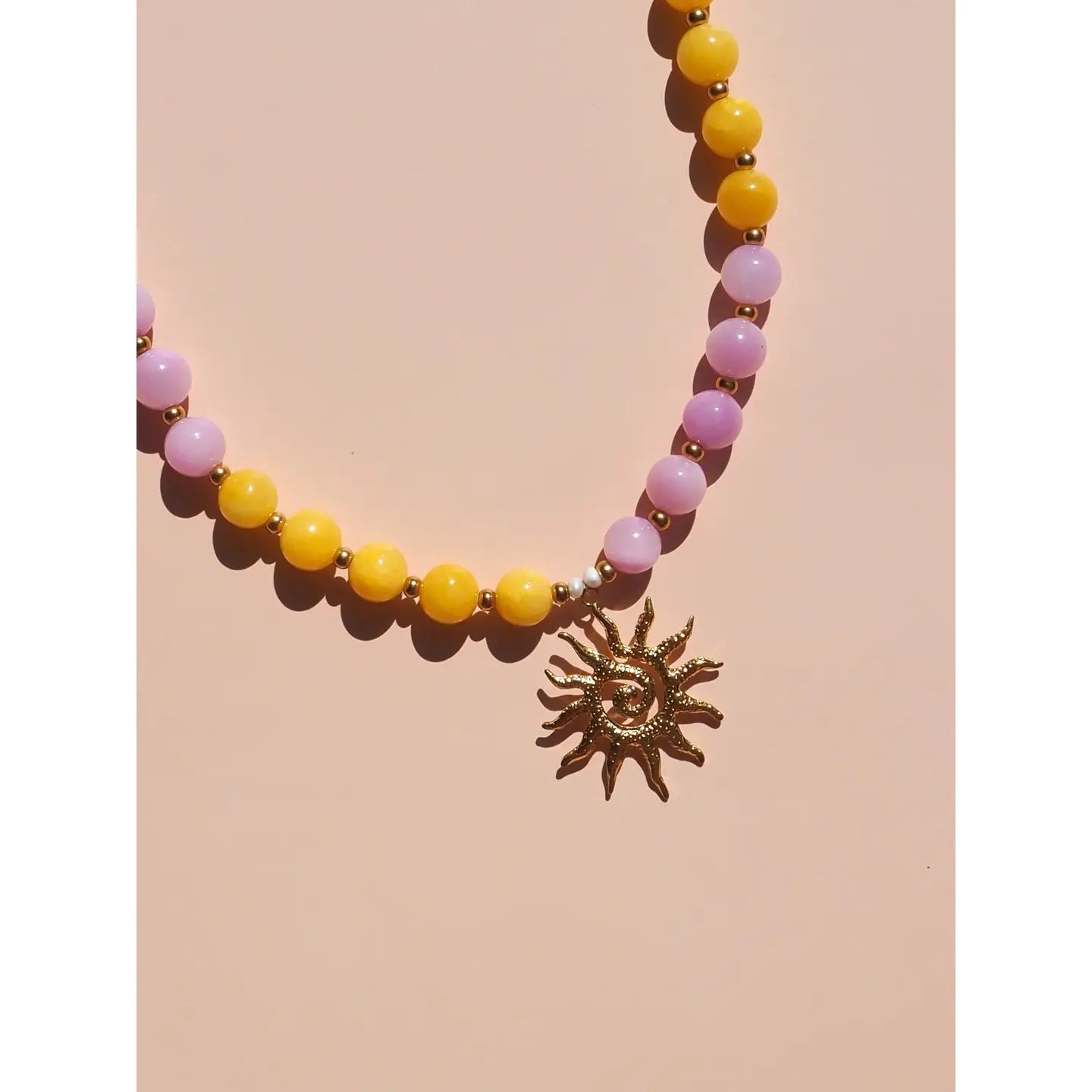 Alesi-Spiral Sun Pink and Yellow Beaded Gemstone Necklace