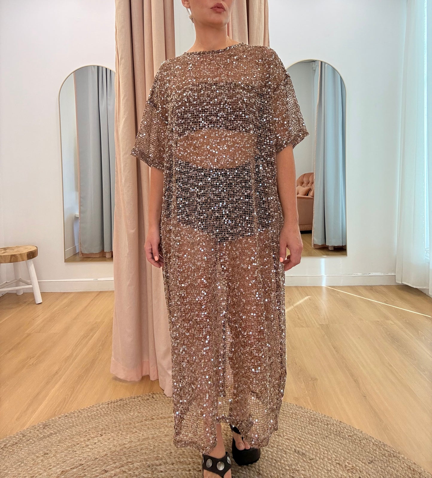 By Frankie / Sequin Maxi Dress- Mocha