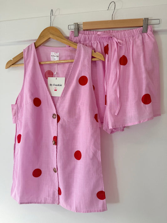 By Frankie/ Holiday Set- Pink/Red Dot