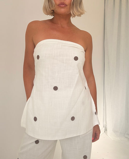 By Frankie/ Sophia Pant Set- White / Mocha