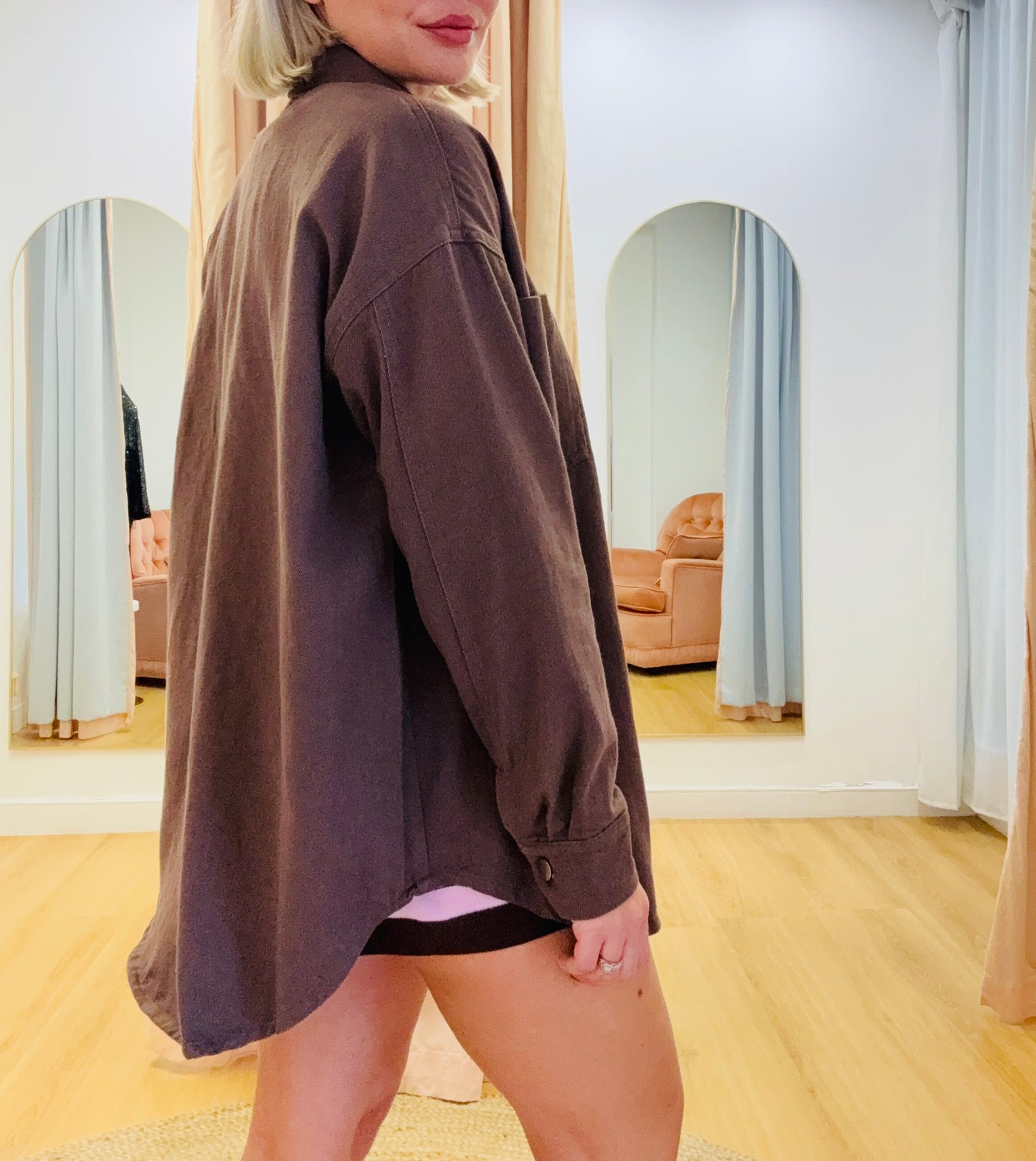 By Frankie/ Denim Shacket- Chocolate