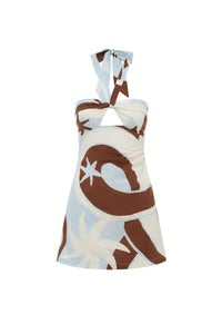 RIHANNA KNOT HALTER MINI DRESS - RINA BLUE