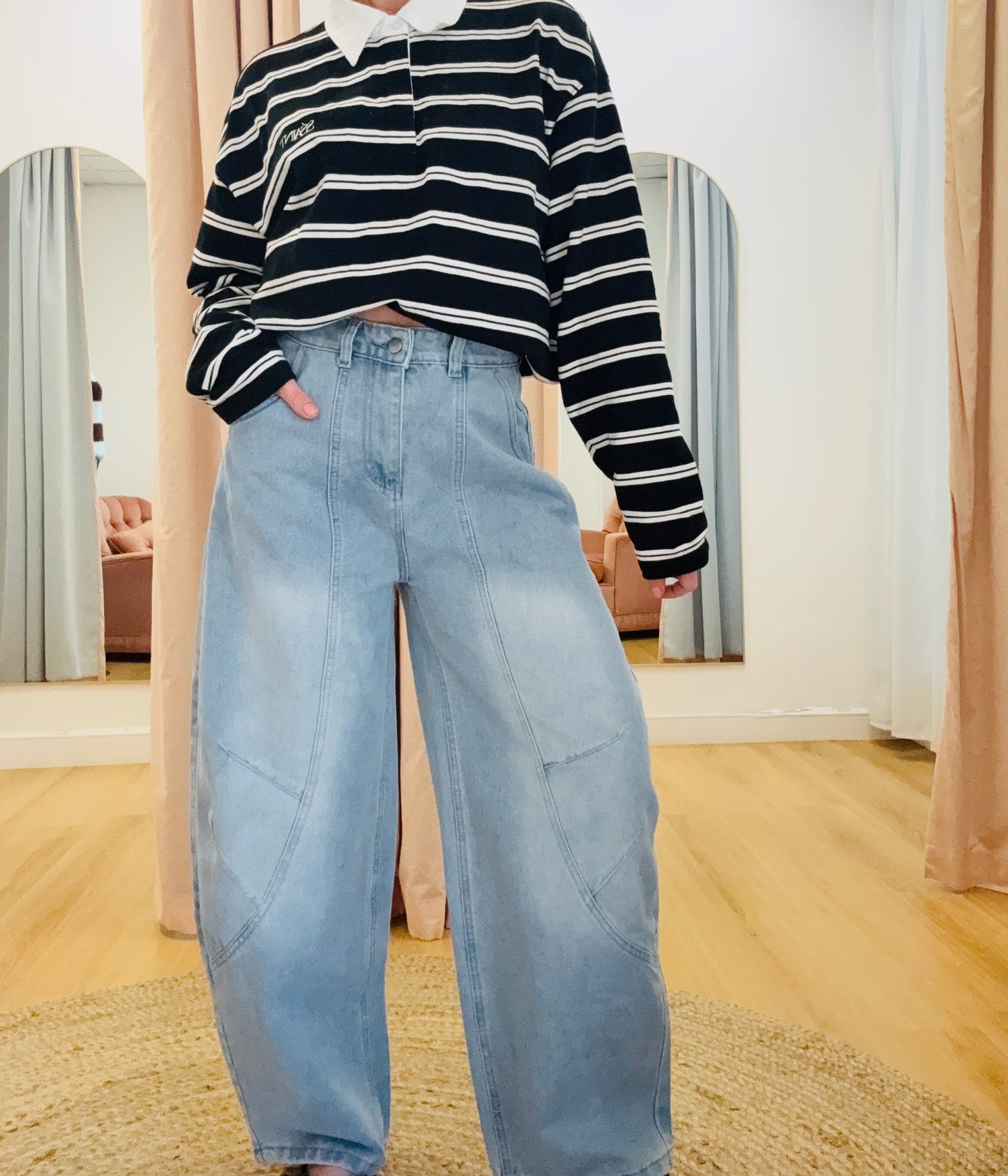 Indigo Wide Barrel Jeans