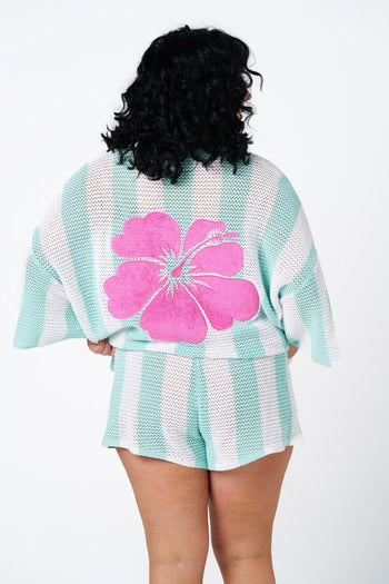 HIBISCUS HOTEL- Vacanza Mint + White Stripe Knit Tee