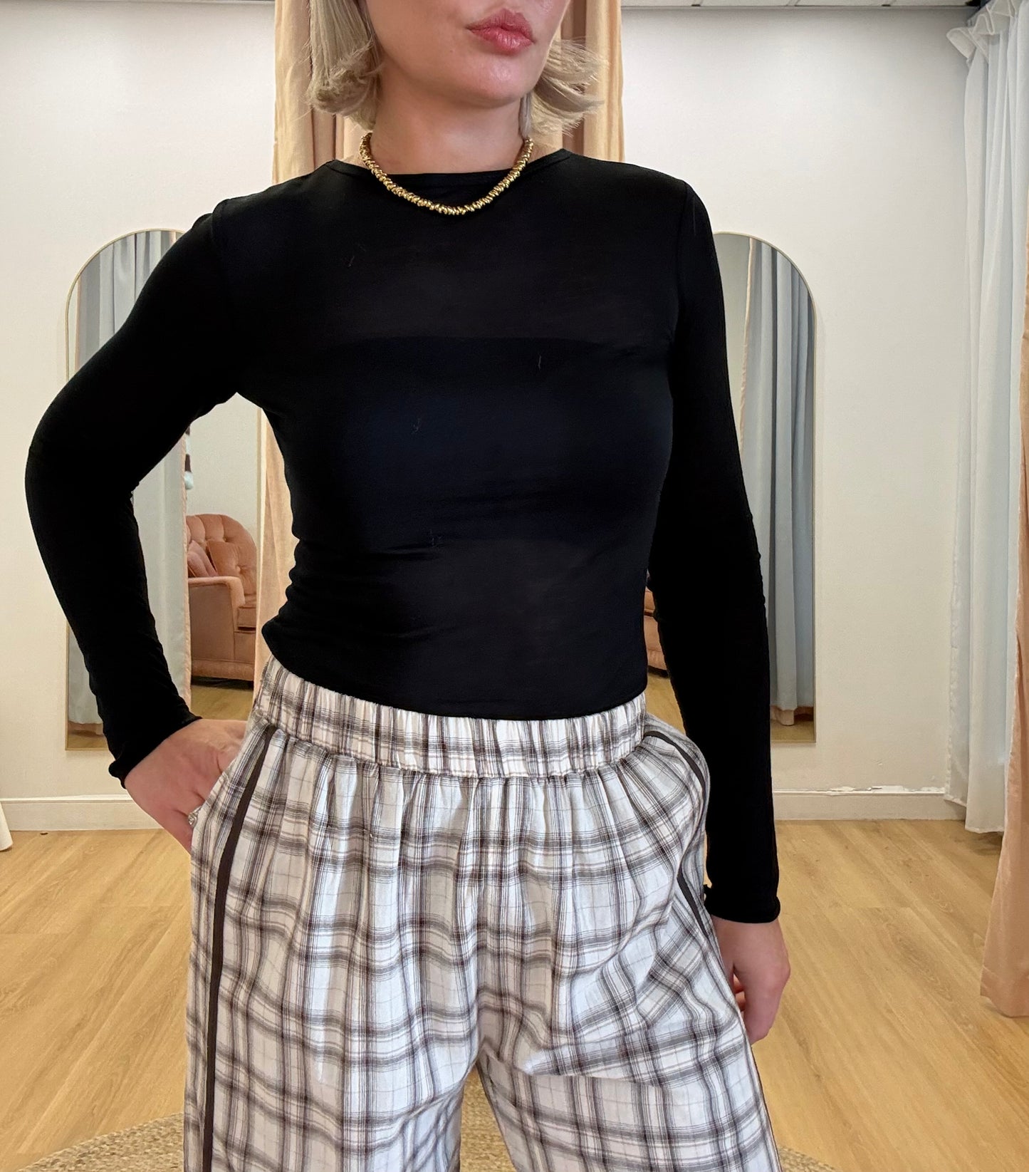 Sofia Sheer Long Sleeve Top- Black