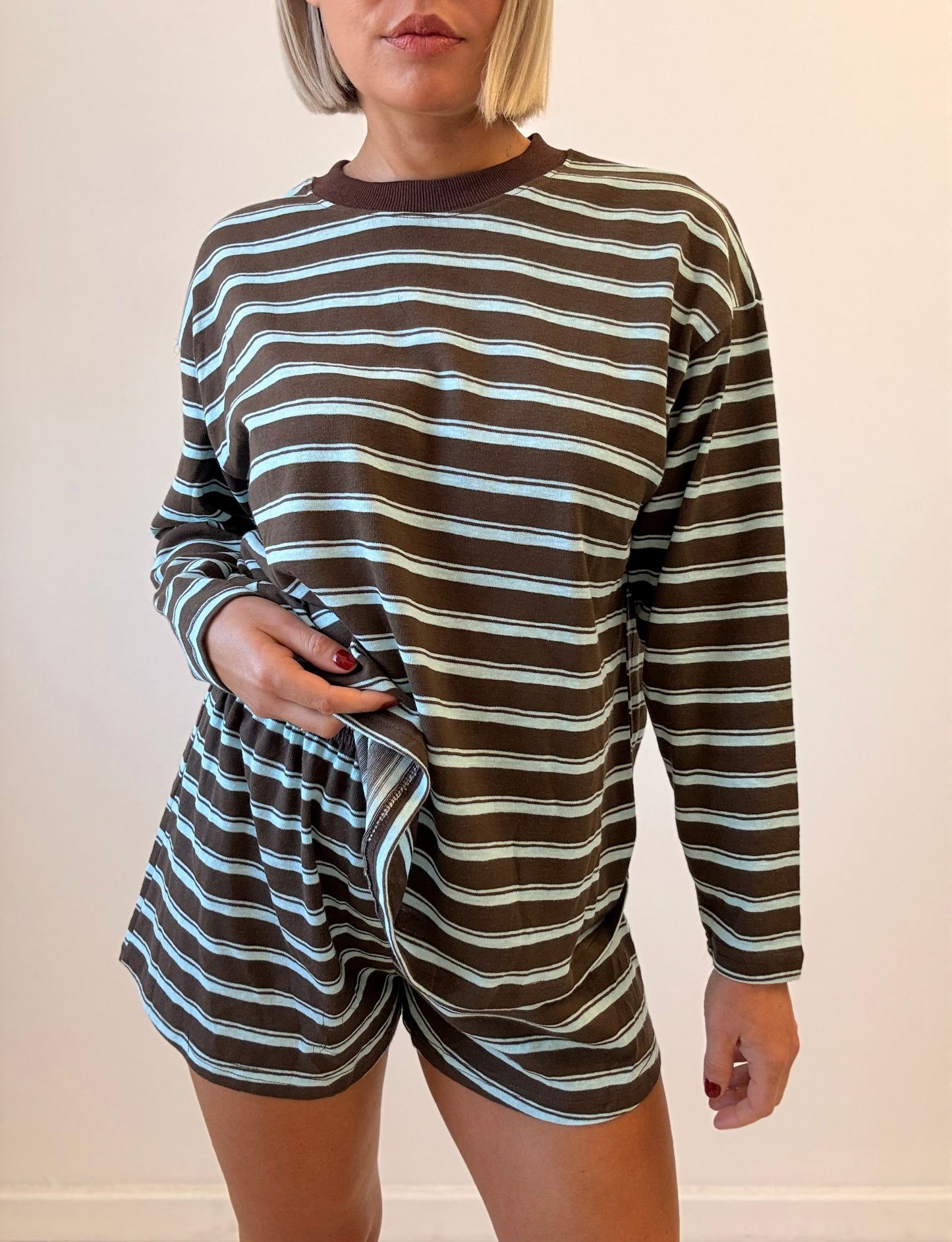 By Frankie / Gia Long sleeve Set- Sky/ Choc