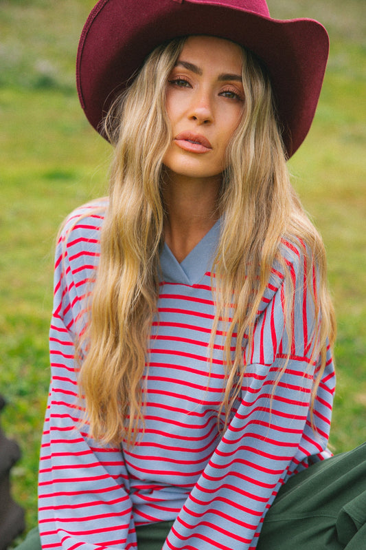 CRACKER DAY CLUB- NAUTICAL LONG SLEEVE TEE - CHERRY