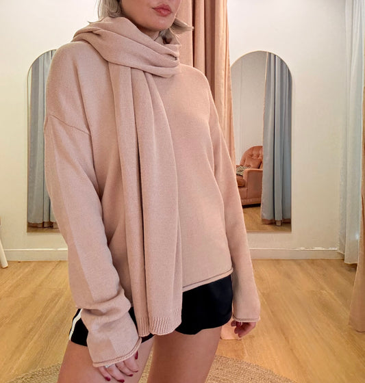 By Frankie/ Mara Oversized Knit/ Scarf- Blush
