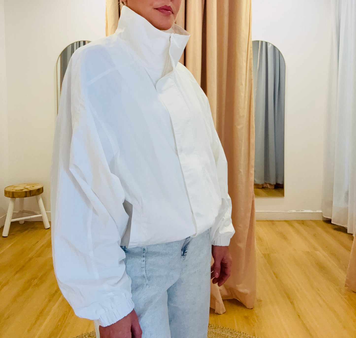 Bowie Funnel Neck Windbreaker Jacket- White